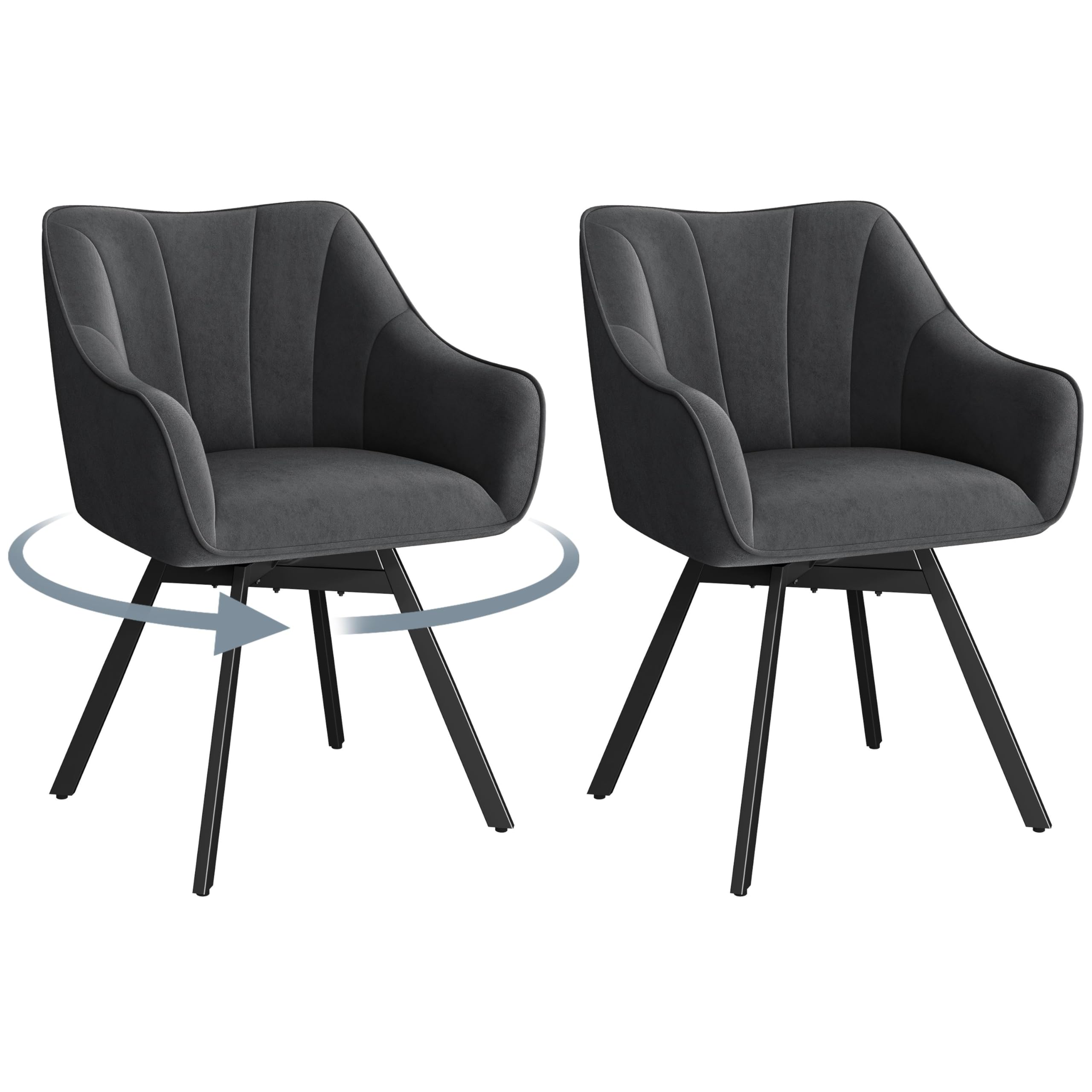 Yaheetech Swivel Dining Chair with Armrests and Backrest, Modern Velvet Side with Metal Legs and Rotating Seat,Kitchen Chair for Dining Room,Living Room,Bedroom,Office,Gray — view 11