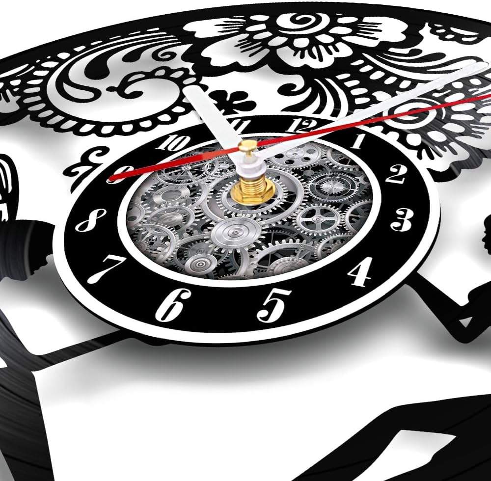 The Geeky Days Floral Fairy Shadow Art Vinyl Record Wall Clock Whimsical Nursery Decor for Girls Room Tinker Bell Retro Longplay Artwork Handicraft Wall Clock Fantasy Home Decor Silent Timepieces