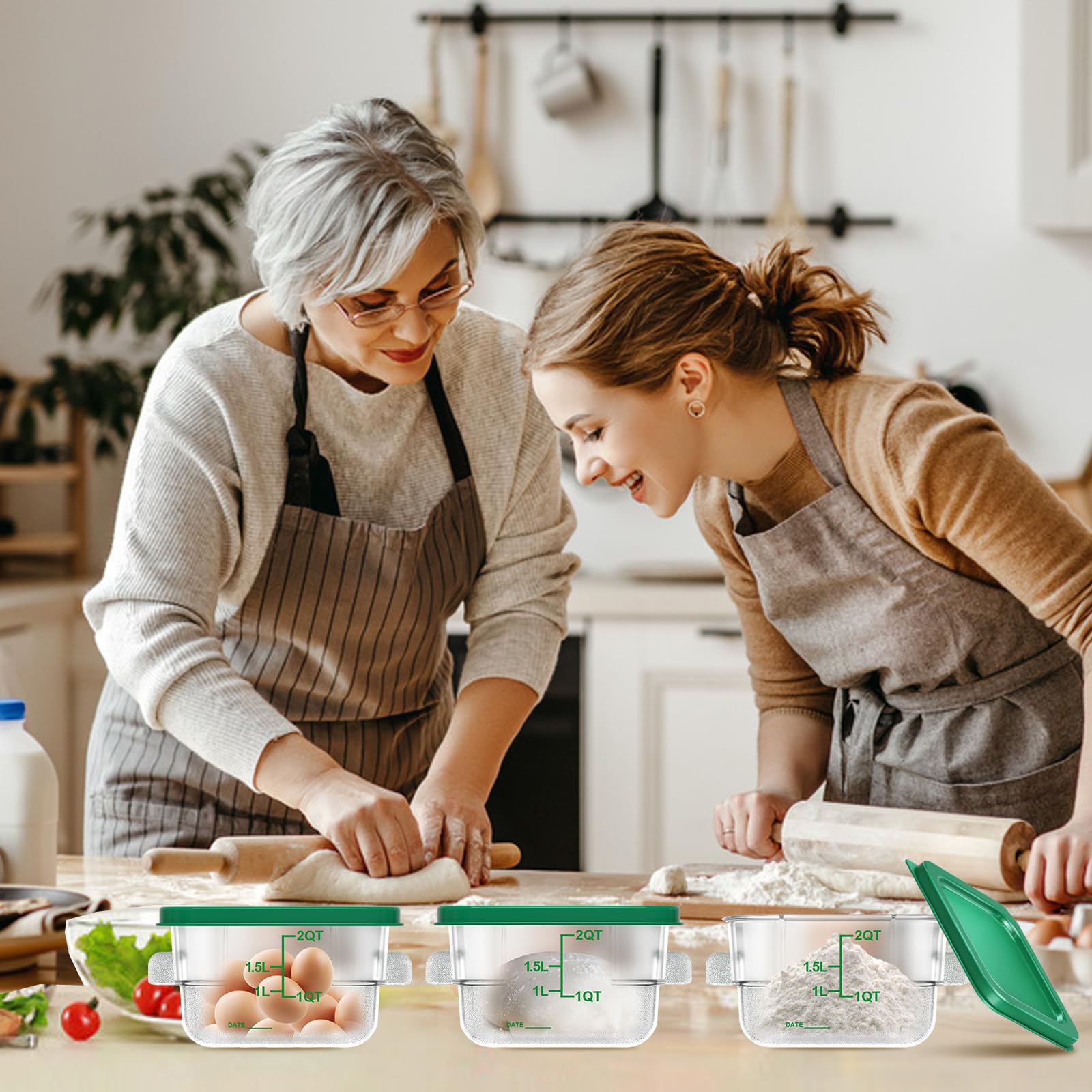 6 recipientes de almacenamiento de alimentos de 2 cuartos con tapa, recipientes cuadrados transparentes de almacenamiento comercial con asa y báscula para almacenamiento de alimentos en el