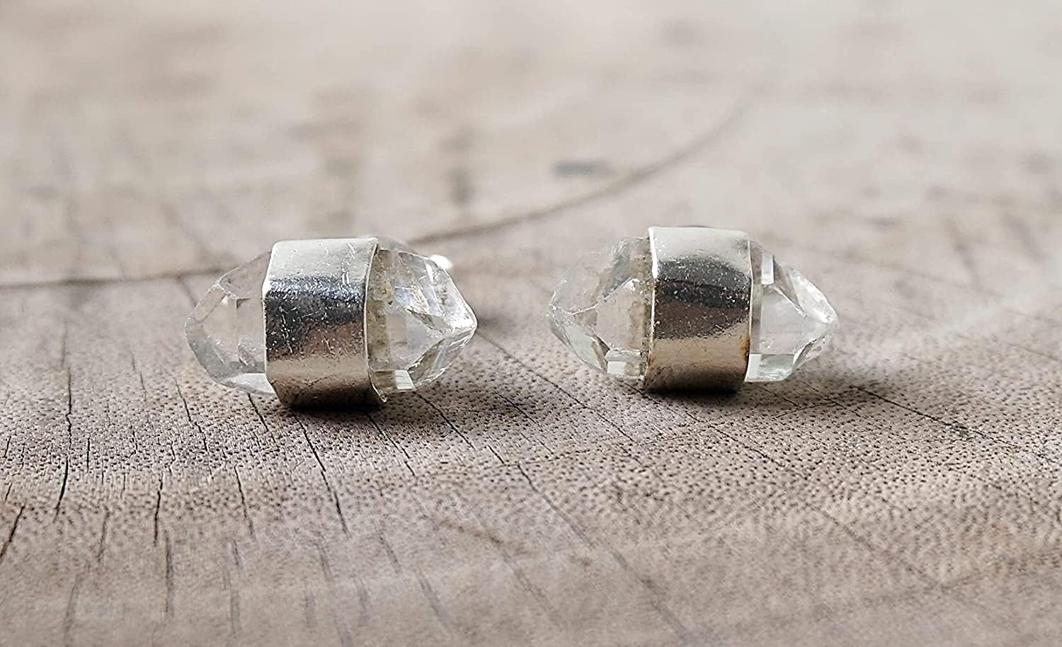Raw Clear Quartz Crystal Sterling Silver Stud Earrings,EQL - Image 2