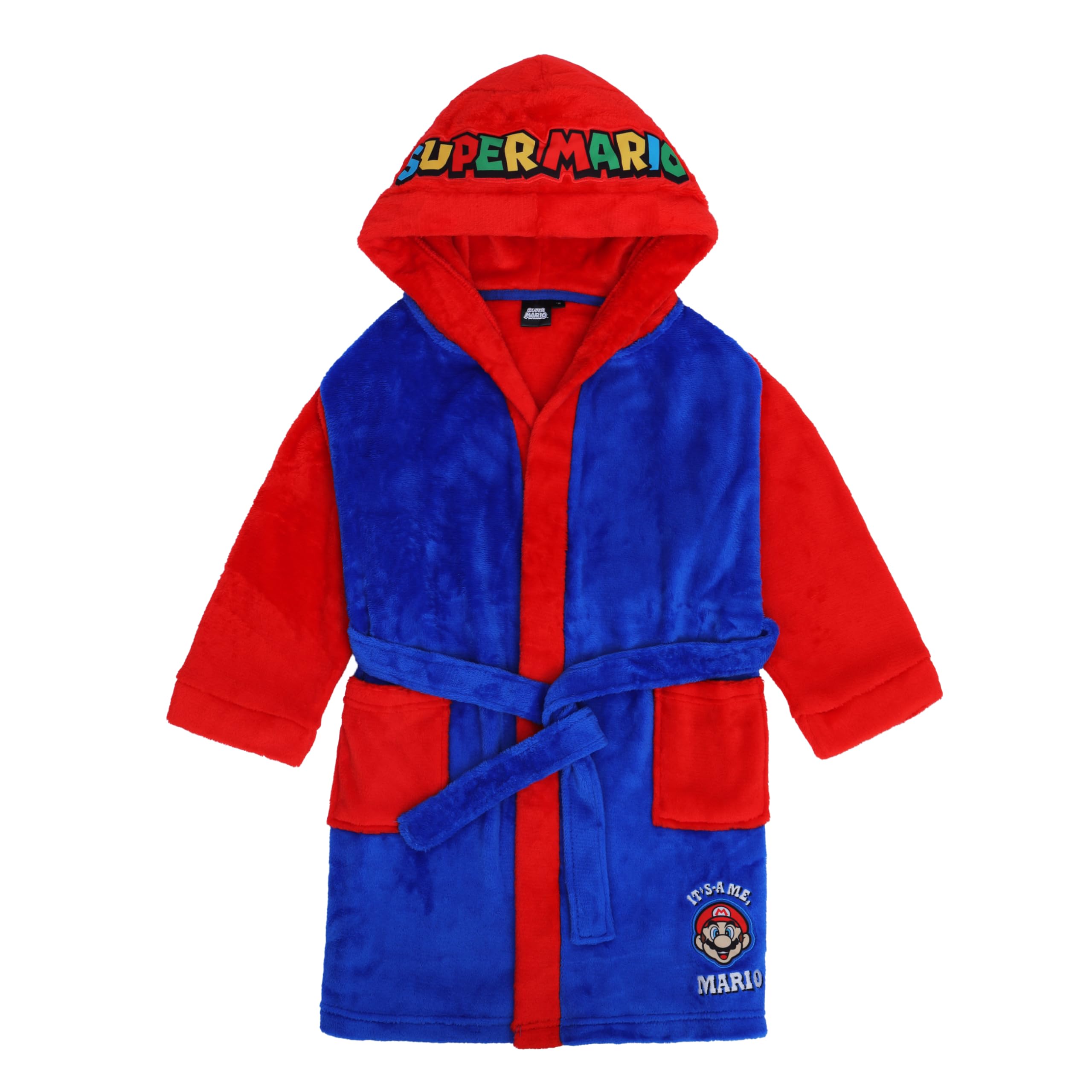 Super Mario Accappatoio per bambini, in pile coral con cappuccio, con logo, ragazzo, ragazza