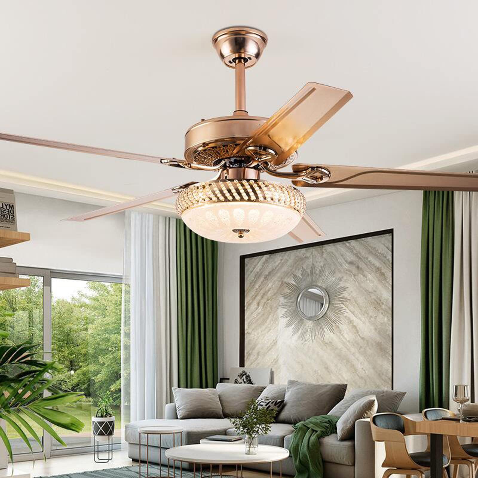 Morpholife Crystal Ceiling Fan With Lights Remote Control, Modern LED Chandelier Fan, Indoor