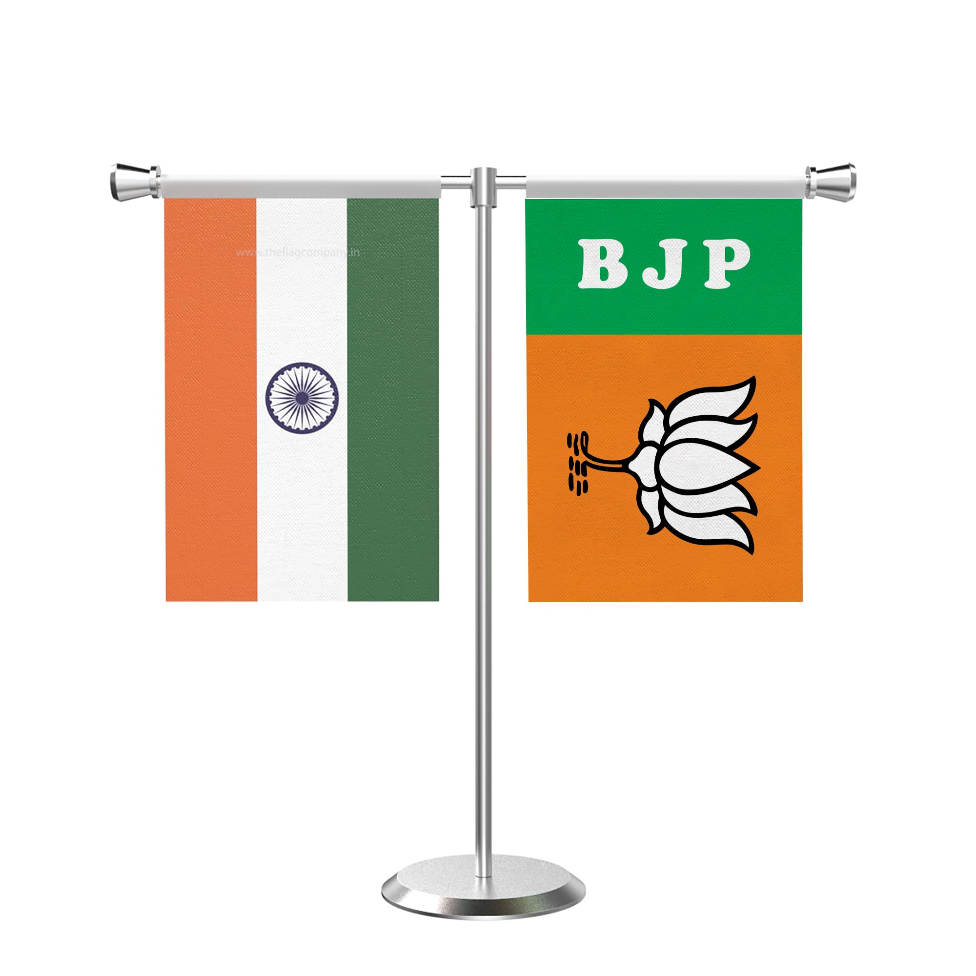 The Flag Company T Shape BJP Flag In with Stainless Steel Base and Pole
