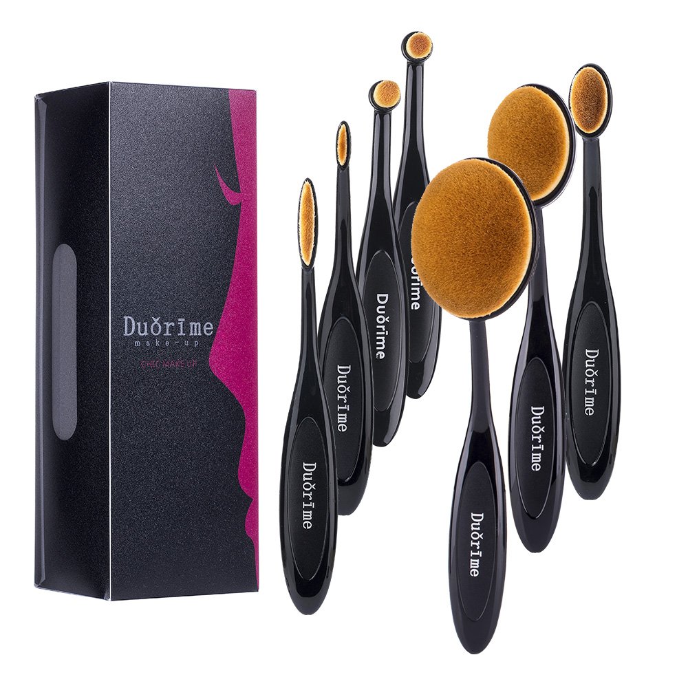 Duorime New 7Pcs Black Oval Toothbrush Makeup Brush Set Cream Contour Powder Concealer Foundation Eyeliner Cosmetics Tool