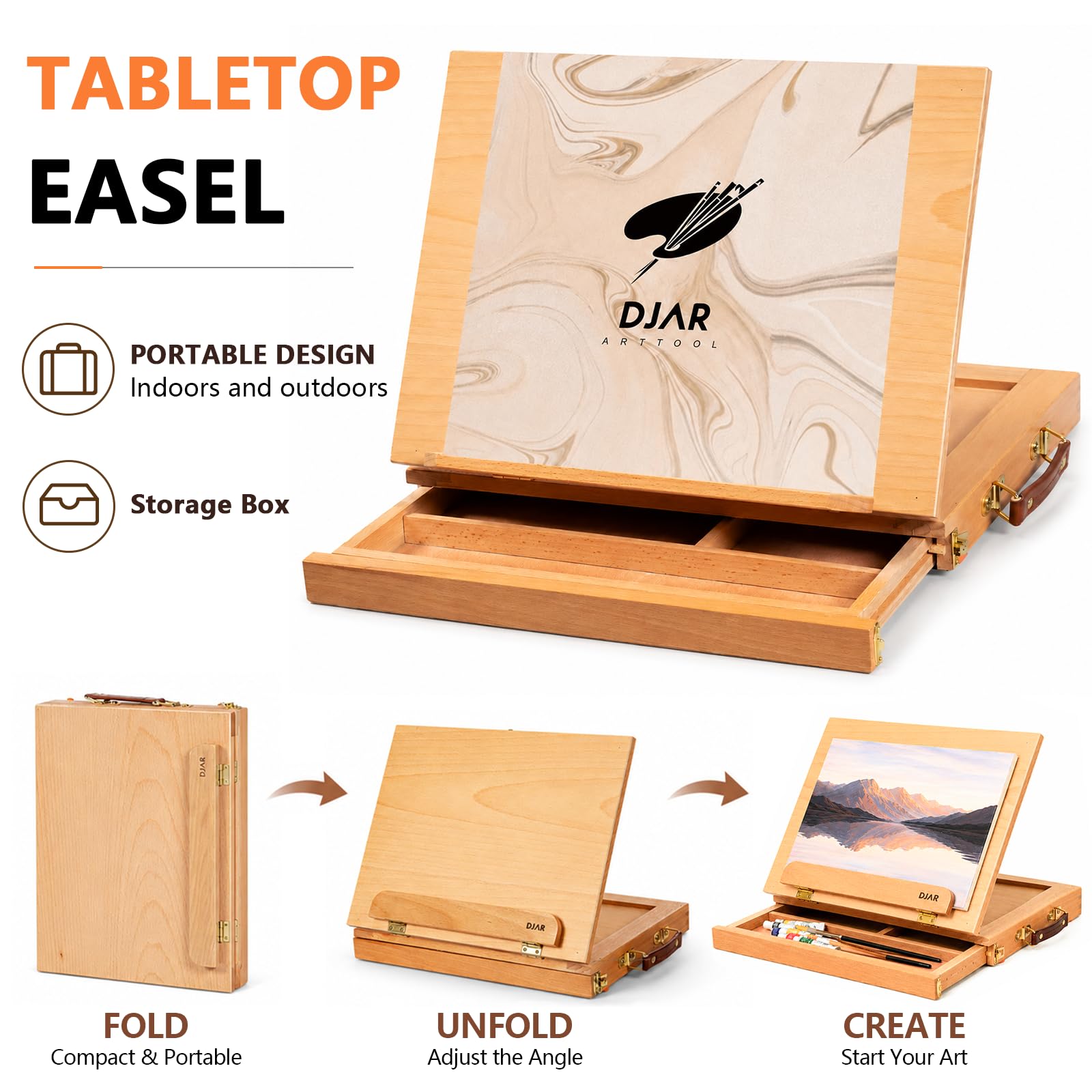 DJAR Set di 50 colori acrilici con cavalletto da tavolo, 24 colori acrilici, album da disegno, blocchi per pittura e kit completo di forniture artistiche acriliche per adulti, adolescenti e