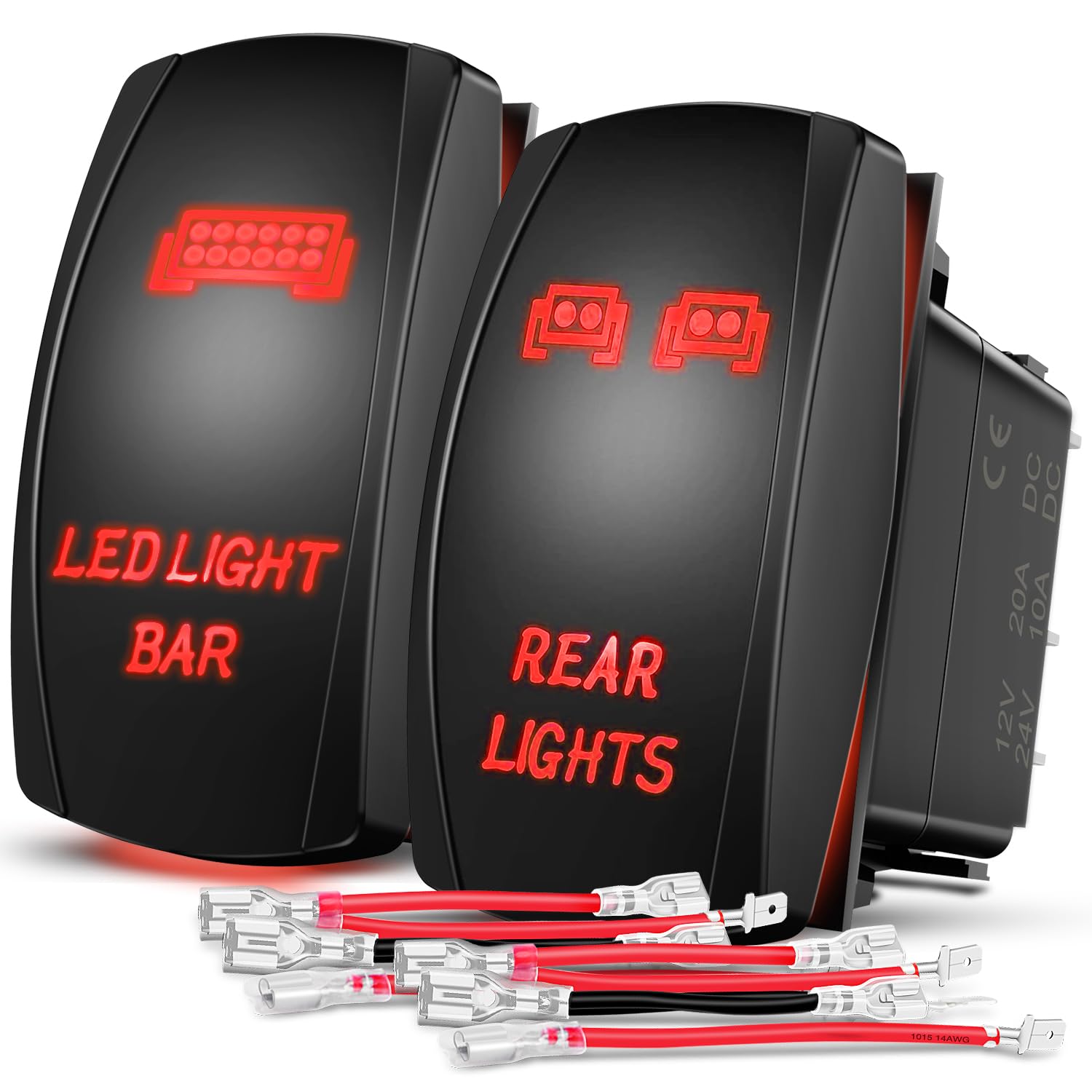 Nilight 2 Pack Laser Rocker Switch with Jumper Wires Set 5Pin