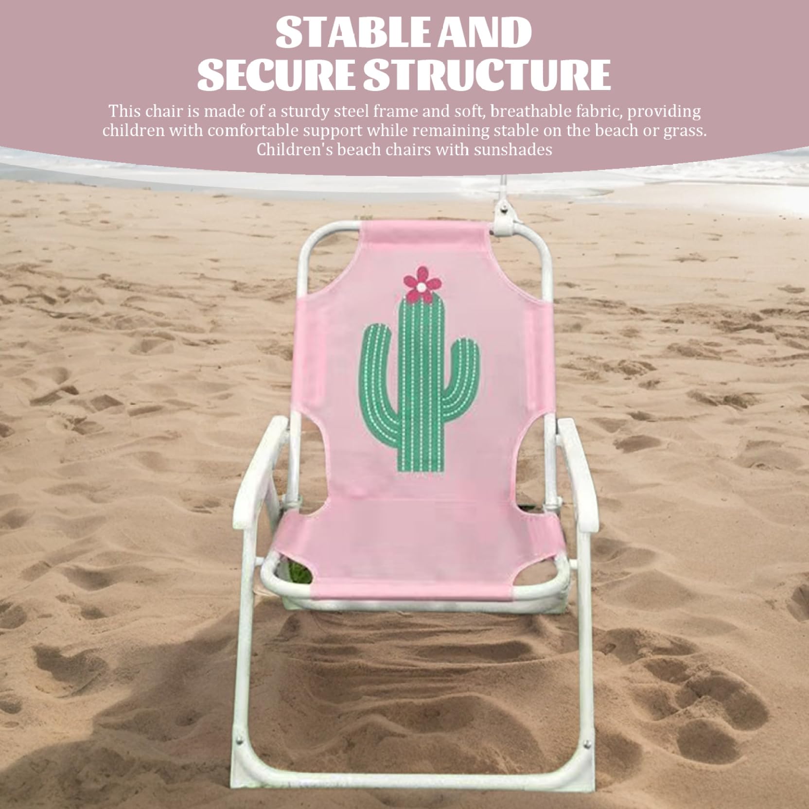 Chaise de Plage pour Enfants avec Parapluie, Pliable et détachable Portable Tissu Oxford Chaise de Plage pour Enfants Mignon avec canopée pour l'été extérieur, Cactus