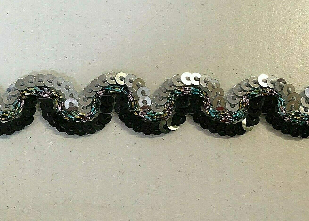 Metallic Scroll Sequin Trimming Braids Black & Silver