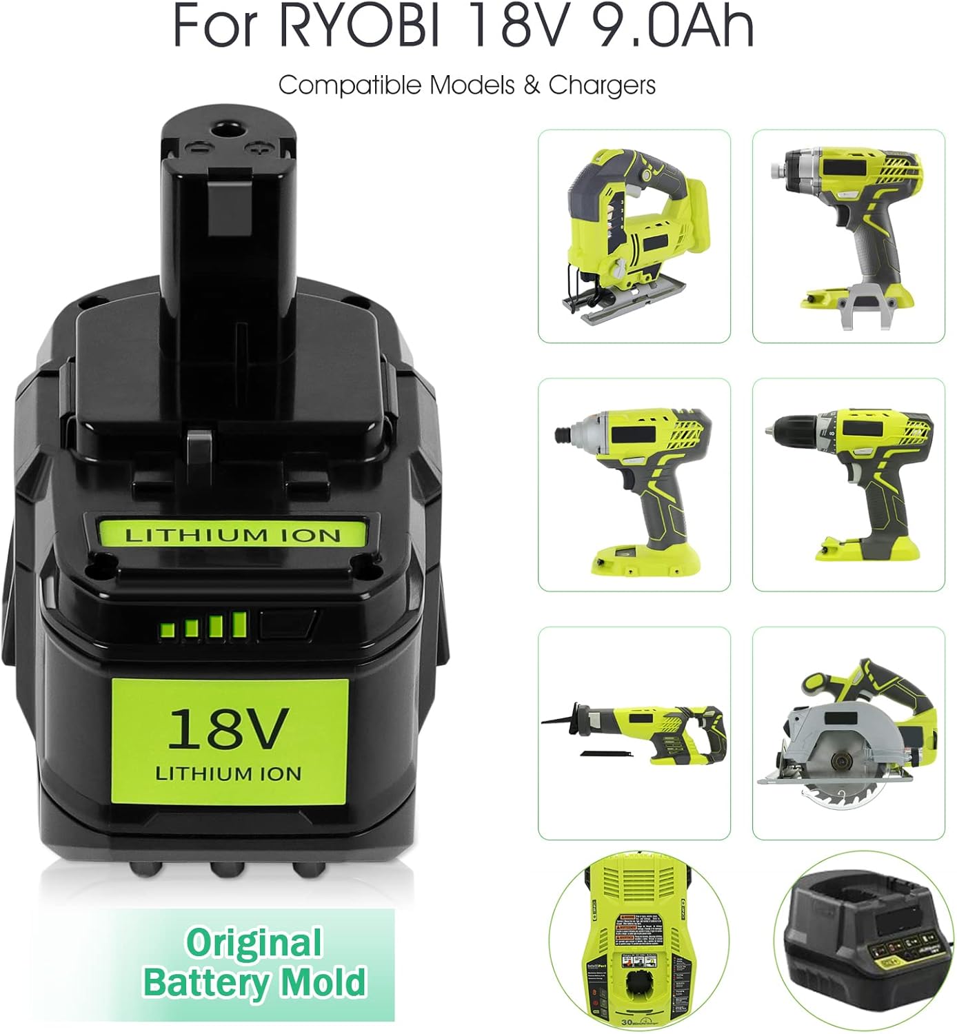 【Upgrade!】 CaliHutt 18V 9.0Ah Replace Battery for Ryobi ONE+ Plus 18V Battery High Capacity 18V Lithium-Ion Battery P102 P104 P105 P106 P108 P107 P109 for Cordless Power Tools - Image 6