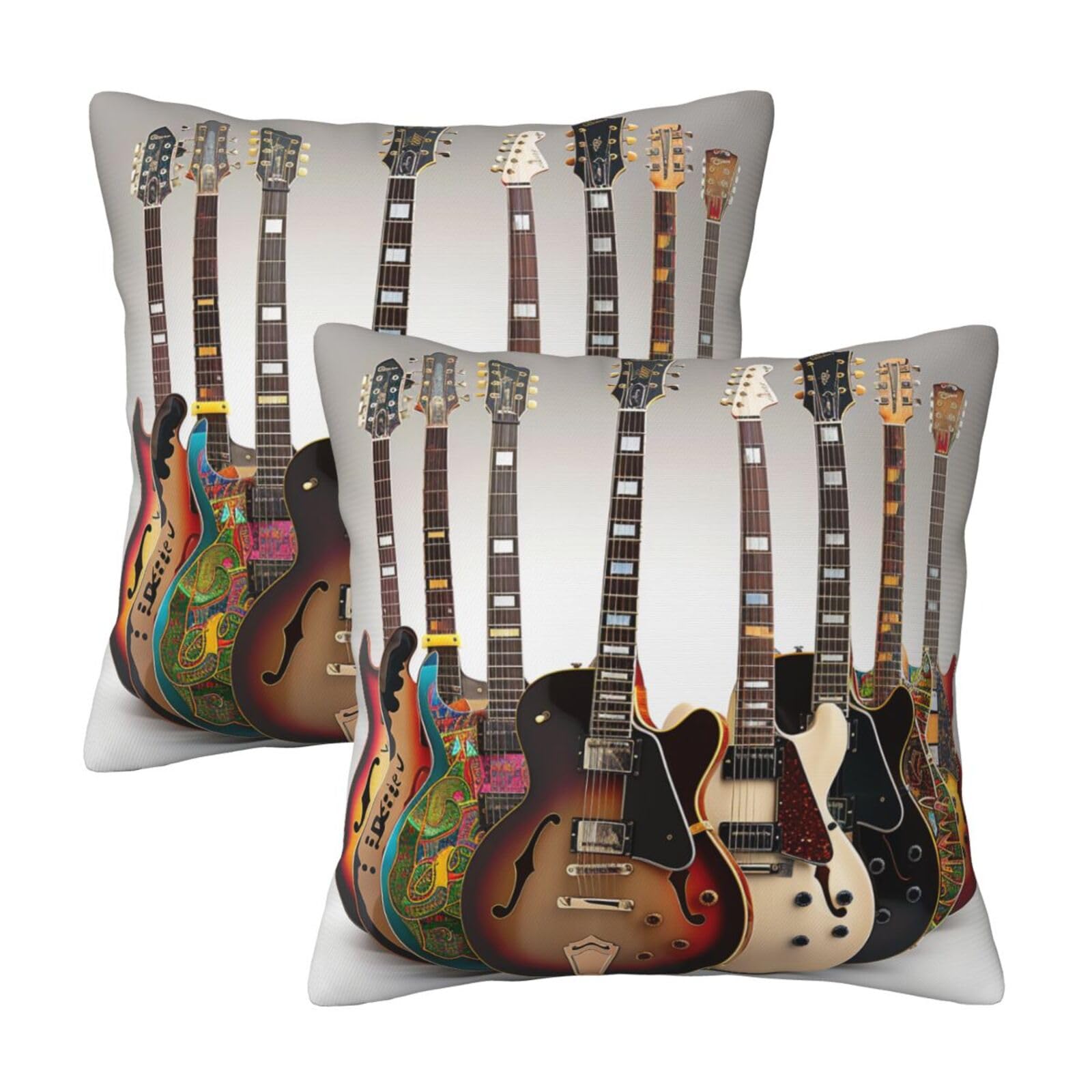 kkvhhyuo Guitar Print Pillow Covers Set of 2, Square Decorative Cushion Covers with Hidden Zipper, Throw Pillow Cases for Living Room Sofa Bed Chair, 45x45 cm