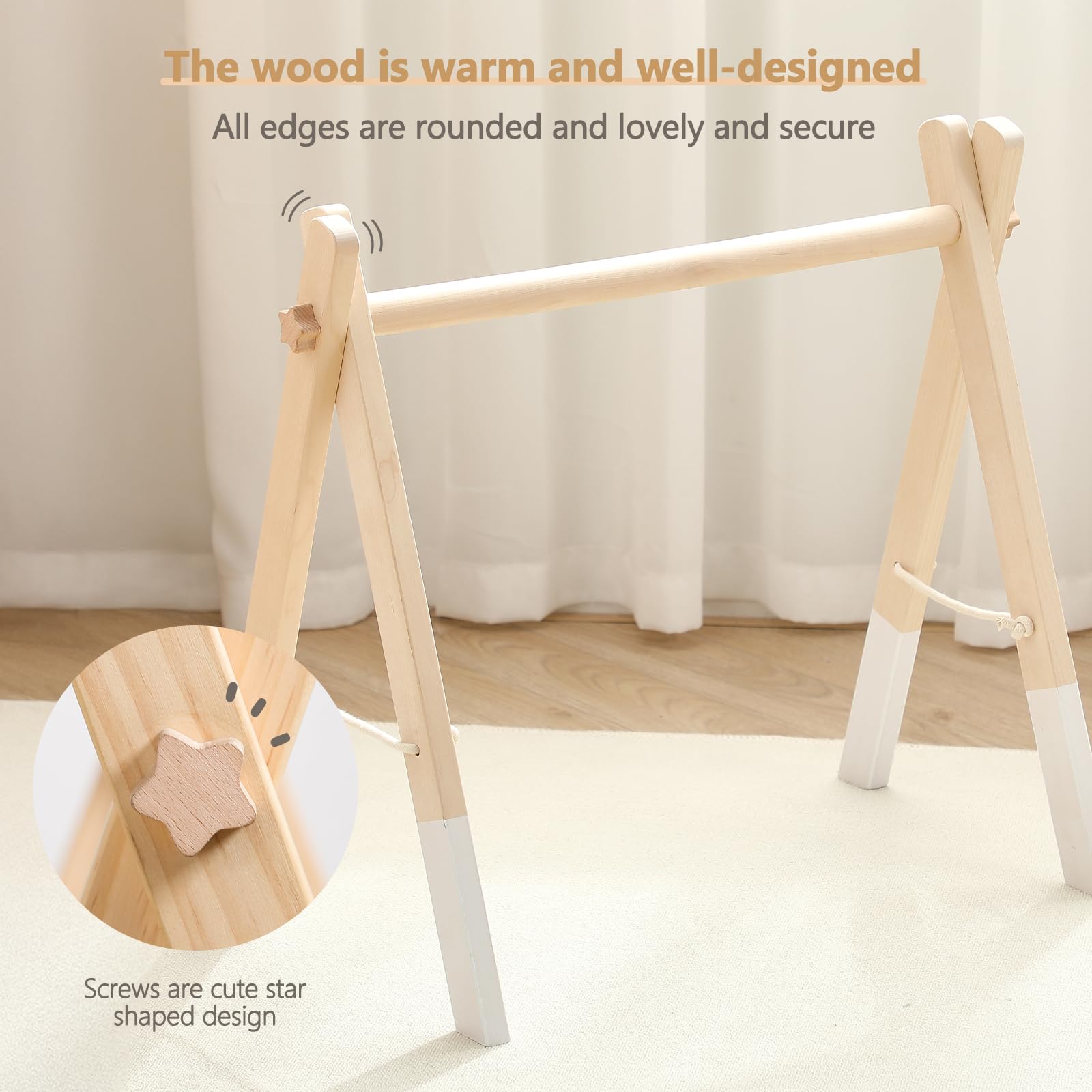 Promise Babe Play Gym for Newborn Baby Play Arch Baby Wooden Baby Gym Toy Play Arch Activity Center Baby White Design Removable Play Arch Babies Wooden Nursery - Image 3