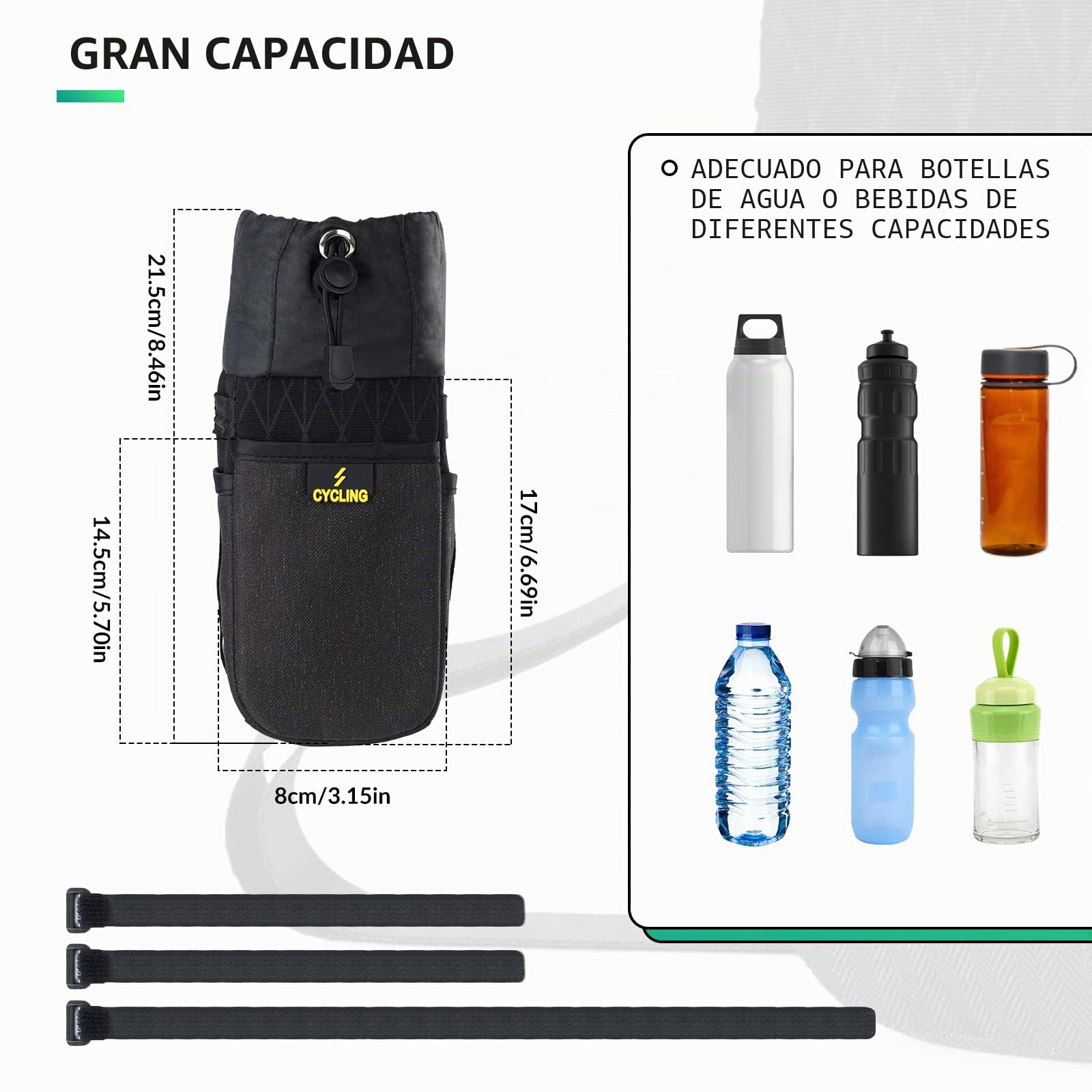 ROCKBROS Portabidón Manillar Bicicleta 1L, Bolsa de Botella de Agua Universal Portabotellas para MTB Ciclismo Cochechito | Instalación sencilla sin tornillos, apto para botellas y latas, estructura fija estable, compatible con MTB