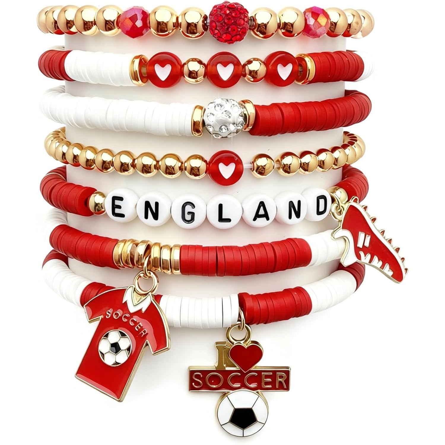 2026 World Cup Soccer Bracelet Set, Argentina, Brazil, Canada, England, Germany, Mexico, Spain, USA Soccer Fan Jewelry