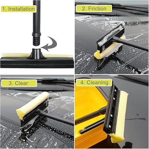 Miniatura 5 de MULING Window Squeegee Cleaning Tool 2 in 1 Window Cleaning Car Squeegee Windshield Cleaning Sponge and Rubber Squeegee (Yellow)