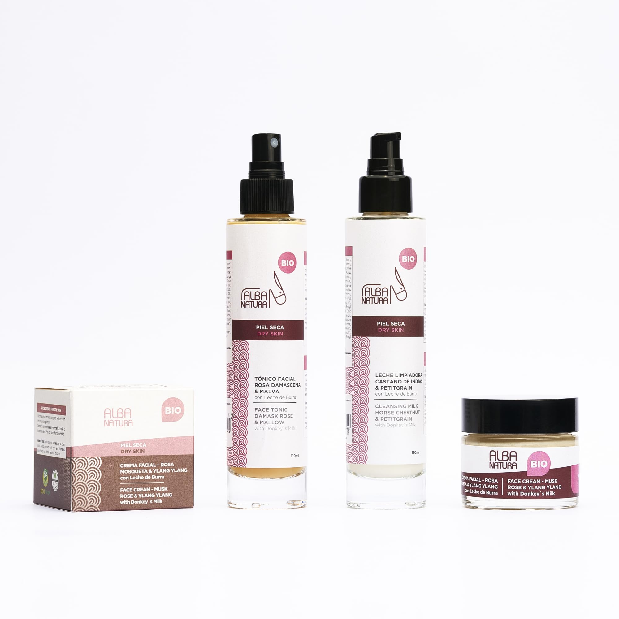 Confezione per la cura del viso giornaliera Pelle secca - Contiene latte detergente, tonico viso e crema viso - Idratazione e pulizia - ALBA NATURA
