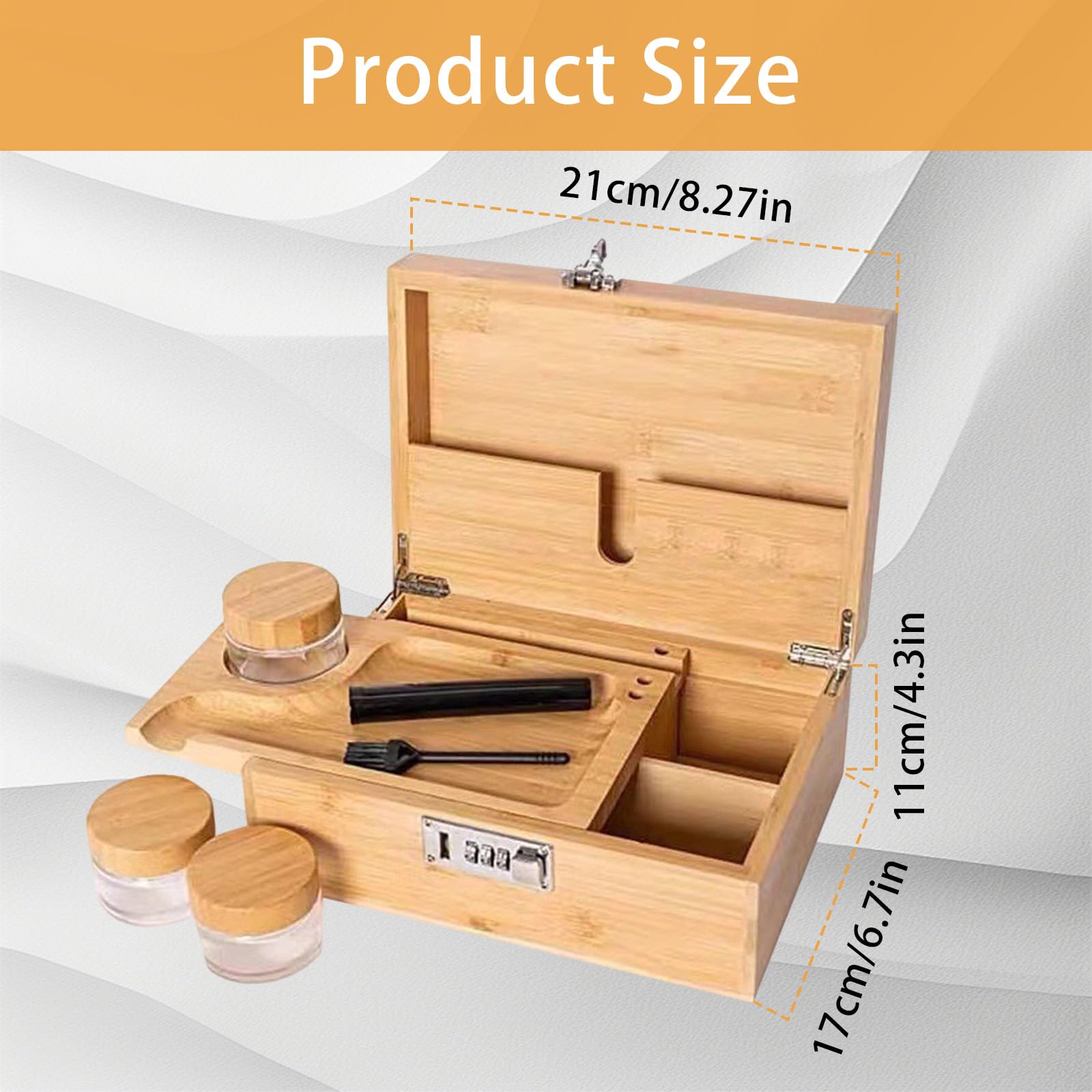 Boîte en Bambou avec Serrure à Combinaison, Coffre Rangement 18L Avec Serrure à Combinaison Rangement En Bois Avec Plateau Amovible Et Coupe En Verre Pour Chambre Bureau Salon 25x17x11cm