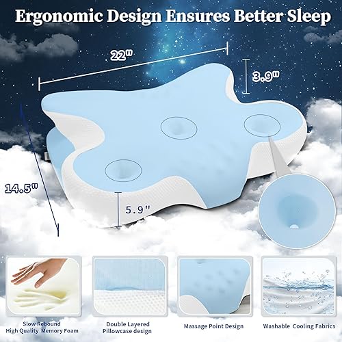 Miniatura 7 de Almohada cervical de espuma viscoelástica para aliviar el dolor de cuello, almohada ergonómica de contorno para dormir de lado, espalda y estómago,
