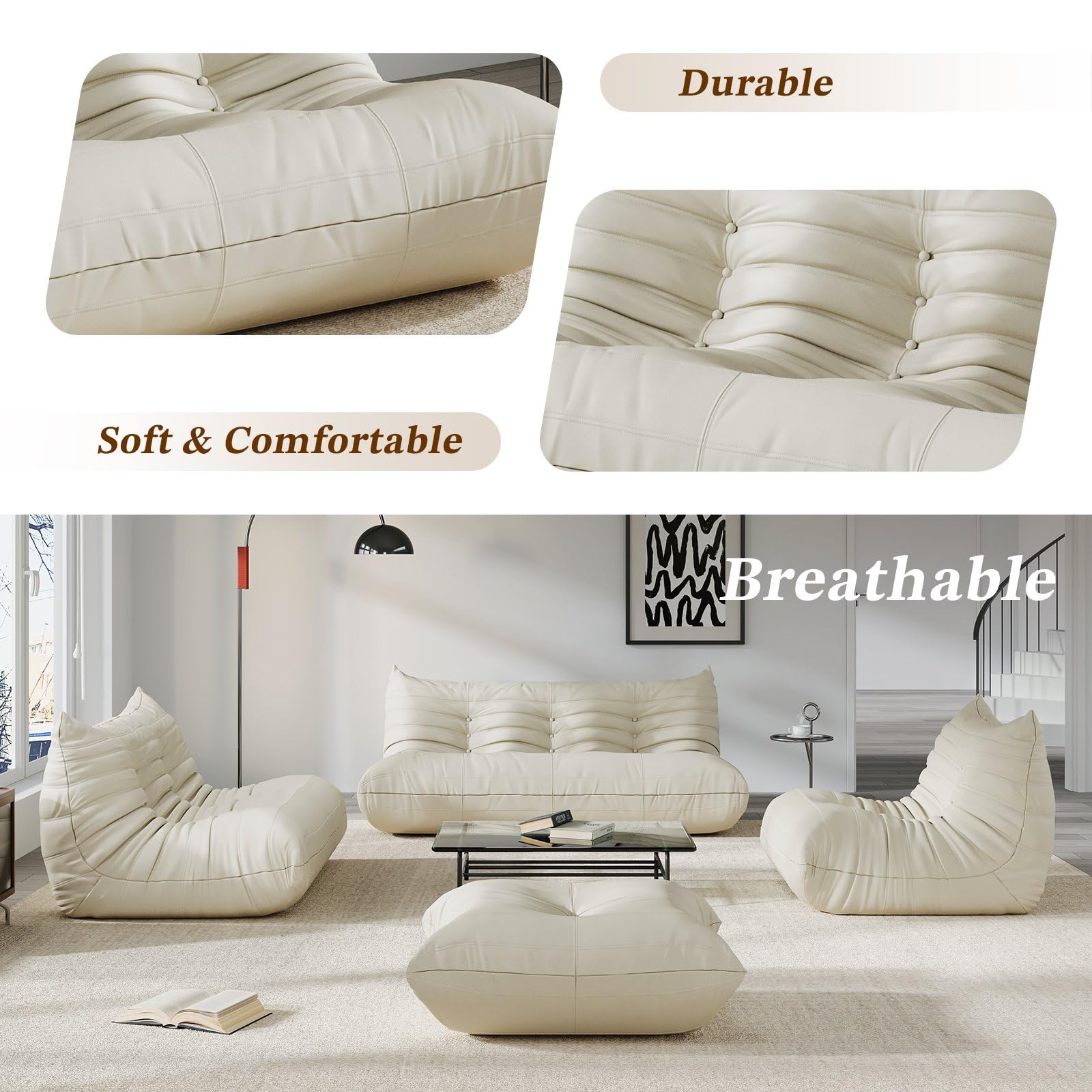 Trenda Super Comfy Lazy Sofa Chair - Memory Foam Faux Fur Floor Couch For Living Room, Bedroom, Gaming & Reading (White)