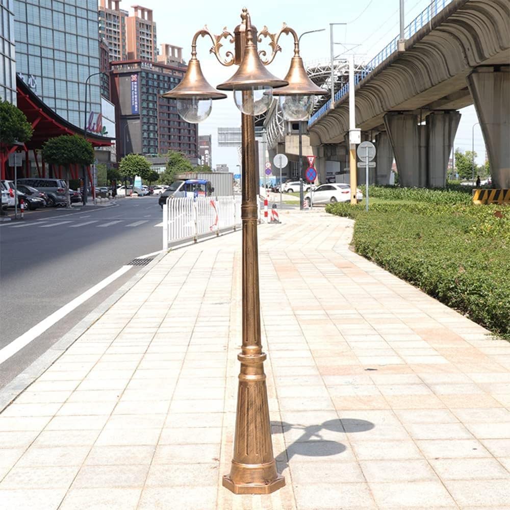 Lampadaire d'extérieur, 170 cm (66,9 po), 3 têtes, en Aluminium, pour allée, Jardin, Porche ou extérieur. Lanterne en Verre.,Bronze-252CM99.2in