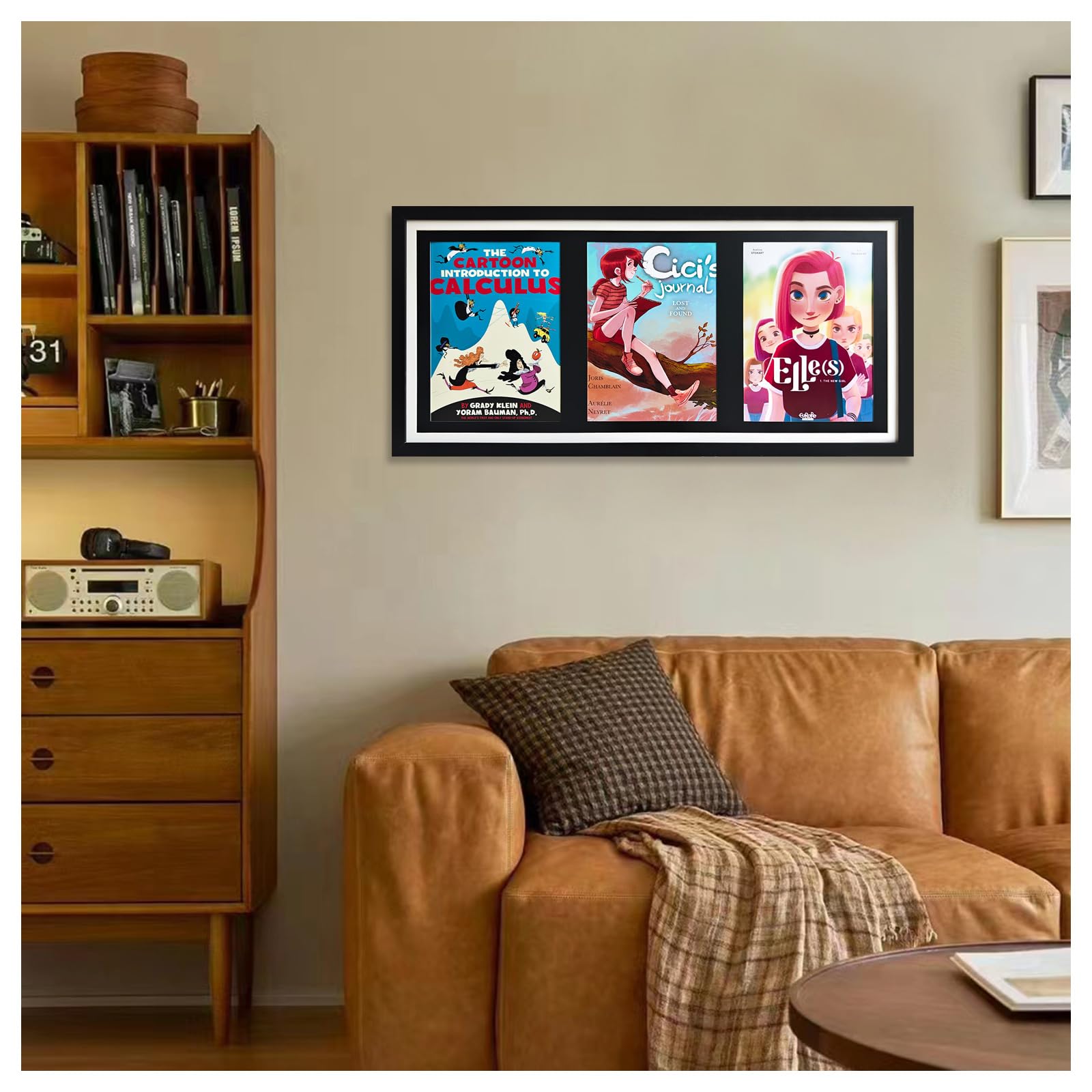 Comicbuch-Aufbewahrung, Comic-Buch-Schatten-Box, 3 Zeitschriftenständer, Holz-Comicbuch-Fame, Sport-Magazinrahmen für 21,6 x 29,2 cm Comics/Zeitschriften, mit schwarzem Kern, mit installierten