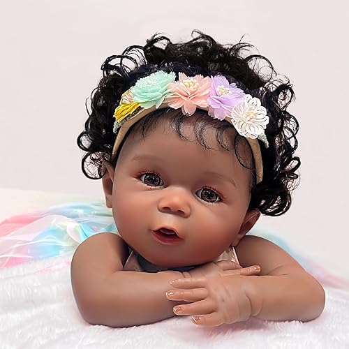 Miniatura 1 de yompray Muñecas Reborn Baby Girl de 18 pulgadas realistas afroamericanas con aspecto real de vinilo de silicona suave para niños a partir de 3 años,