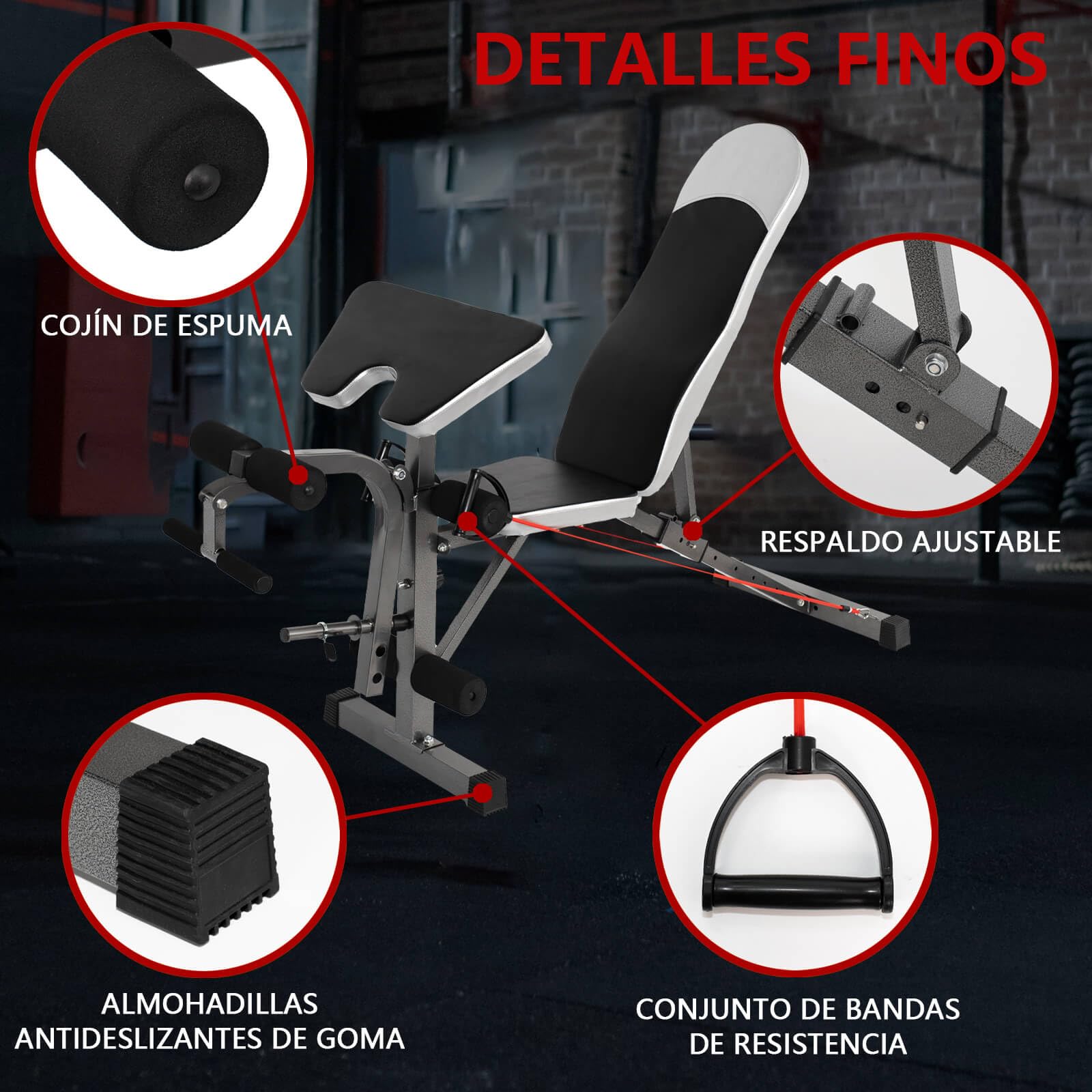 ALLINLIFE Banco de Pesas Ajustable,Banco Musculación Multifuncional,Banco Abdominales con 8 Posiciones Ajustables y 2 Correas de Entrenamiento,Gimnasio Entrenamiento en Casa Capacidad de Carga 200 KG