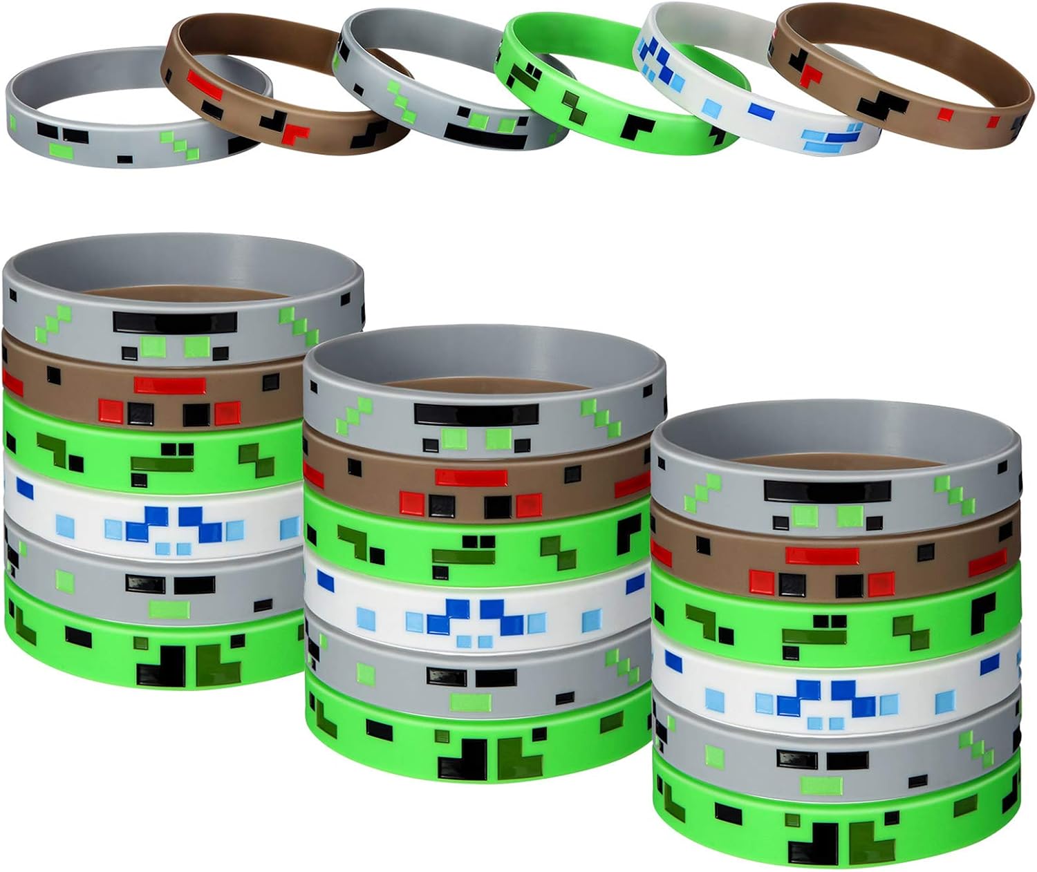 12 Pieces Pixelated Miner Bracelets Miner Style Character Wristband Bracelets Silicone Wristbands, Pixelated Theme Bracelet Designs for Mining Themed or Crafting Style Party Supplies