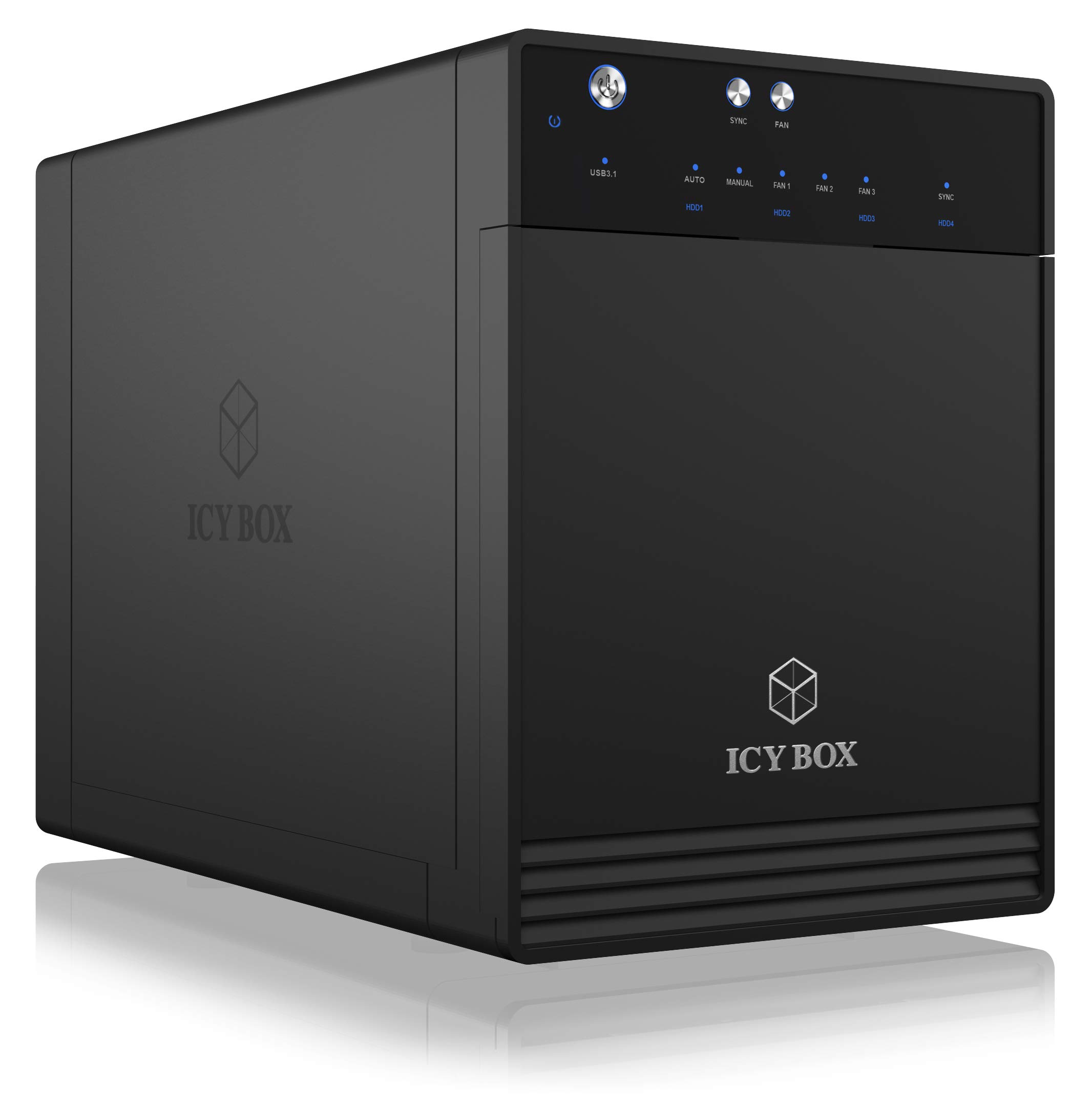 ICY BOX External 4-Way USB-C Enclosure for 2.5 Inch & 3.5 Inch SSD and Hard Drives, USB 3.1 (Type-C, Gen 2), JBOD, Fan, SATA, Aluminium, IB-3740-C31