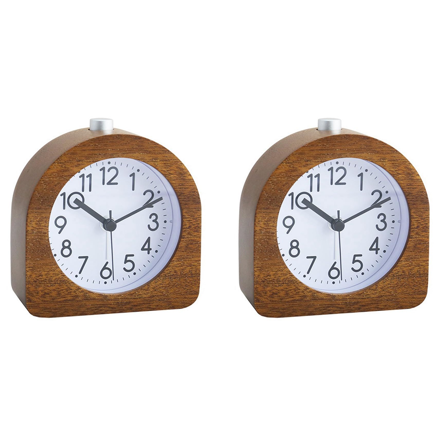 Hndhbfgrt 2X Alarm Clock Without Ticking Retro Wooden Alarm Clock with Alarm Light Quiet Table Clock with Snooze Function A