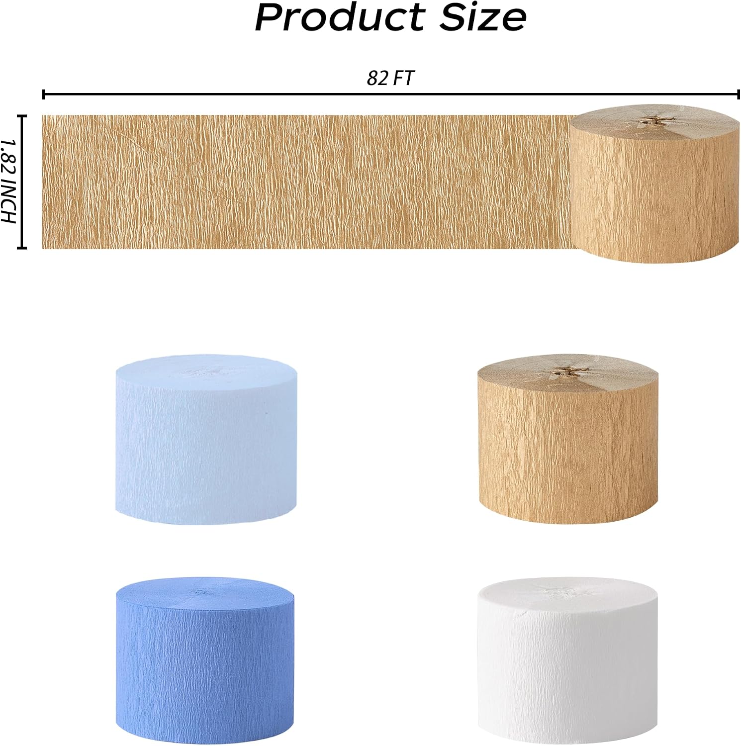 Blue Party Decorations, 8 Rolls Blue Gold Crepe Paper Streamers | for Birthday Anniversary Bridal Shower Wedding Graduation Decorations, 1.8 Inch x 82 Ft/Roll, 656 Ft Total
