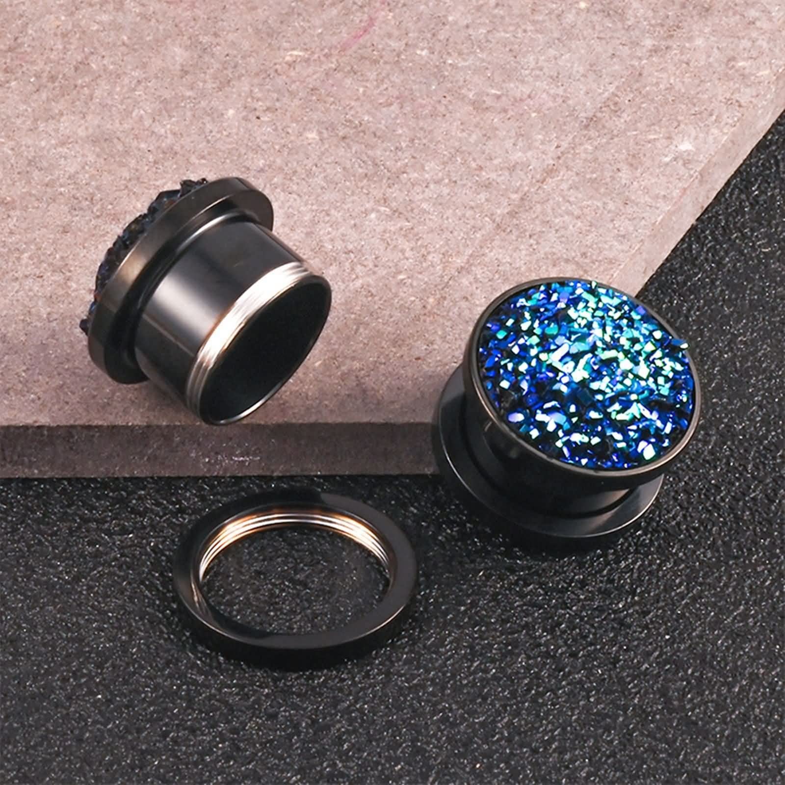 Daesar Plugs 6-16MM Edelstahl, Ohr Tunnel Set Schwarz mit Blau Harz Ohrringe Piercing Ohr Plug Tunnel für Damen