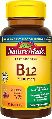 Nature Made Vitamina B12 sublingual de 3000 mcg, suplemento dietético para apoyo del metabolismo energético, 40 micropastillas, suministro para 40