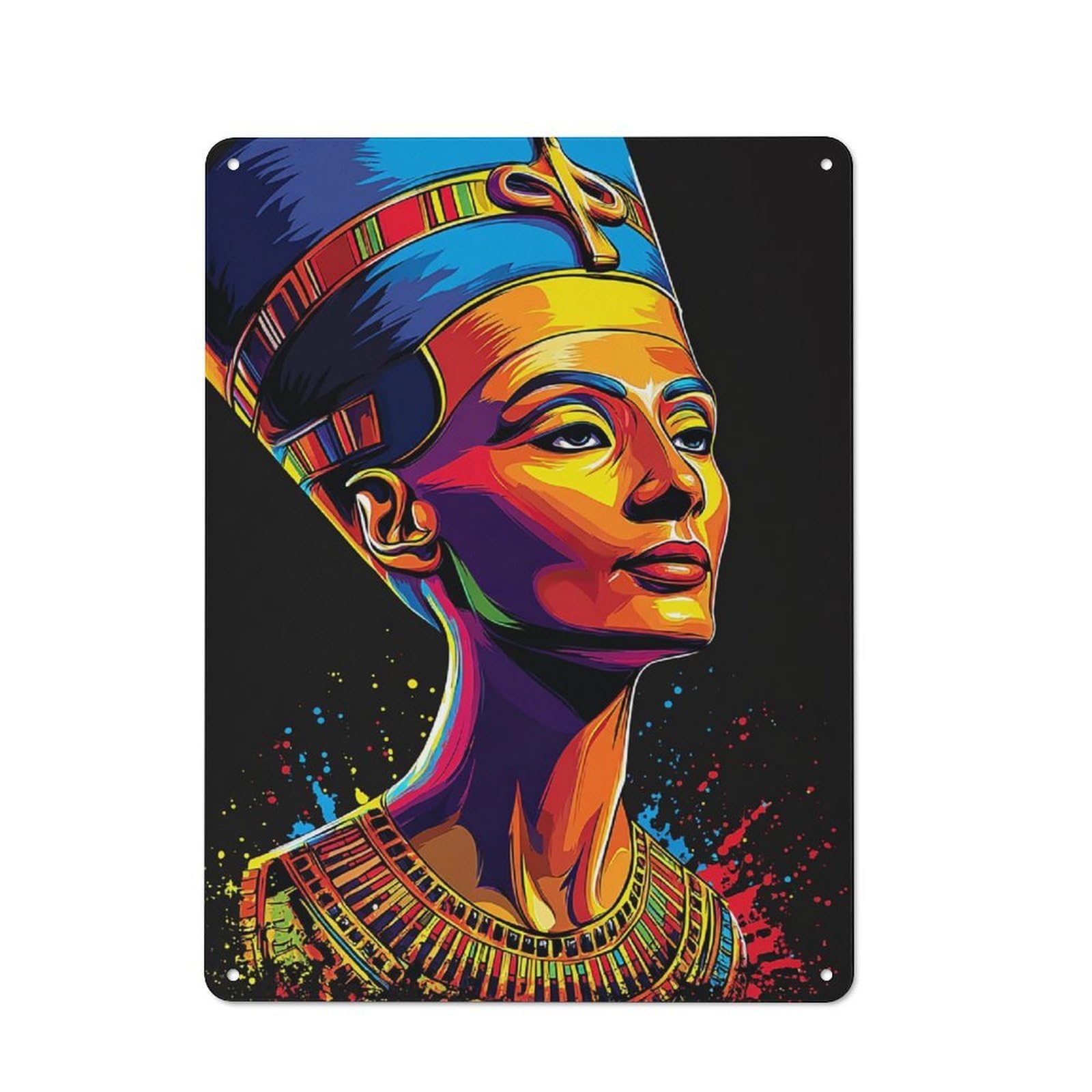 Junmoney Colorful Egyptian Queen Portrait-1 Office Metal Sign With Colorful Egyptian Queen Portrait Design 40X30cm, Classic Study Room Decor For Office, Study, Studio Or Hallway