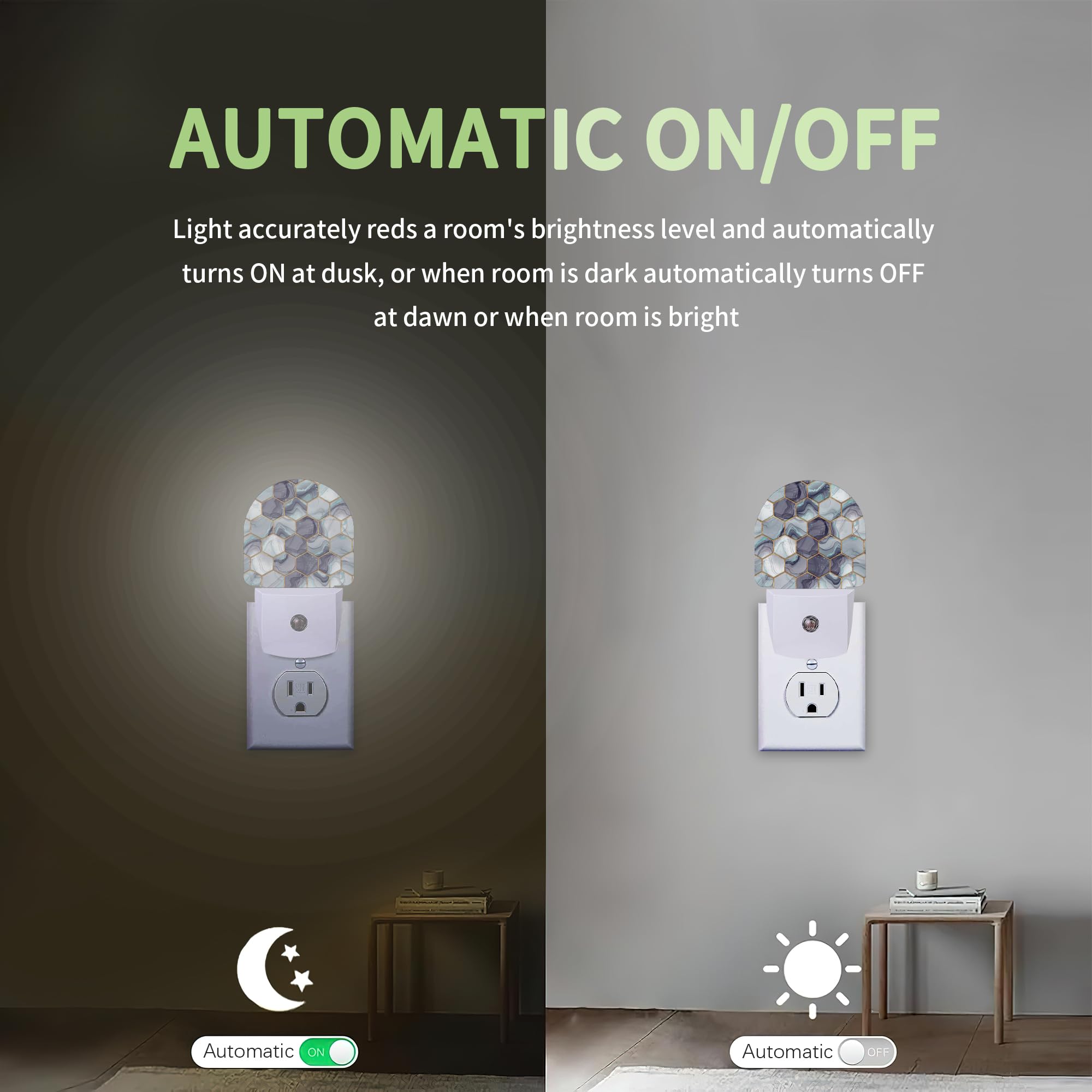 ZTHLL Hexagon Golden Blue Marble Night Light Night Light Plug into Wall with Dusk to Dawn Sensor LED — view 4