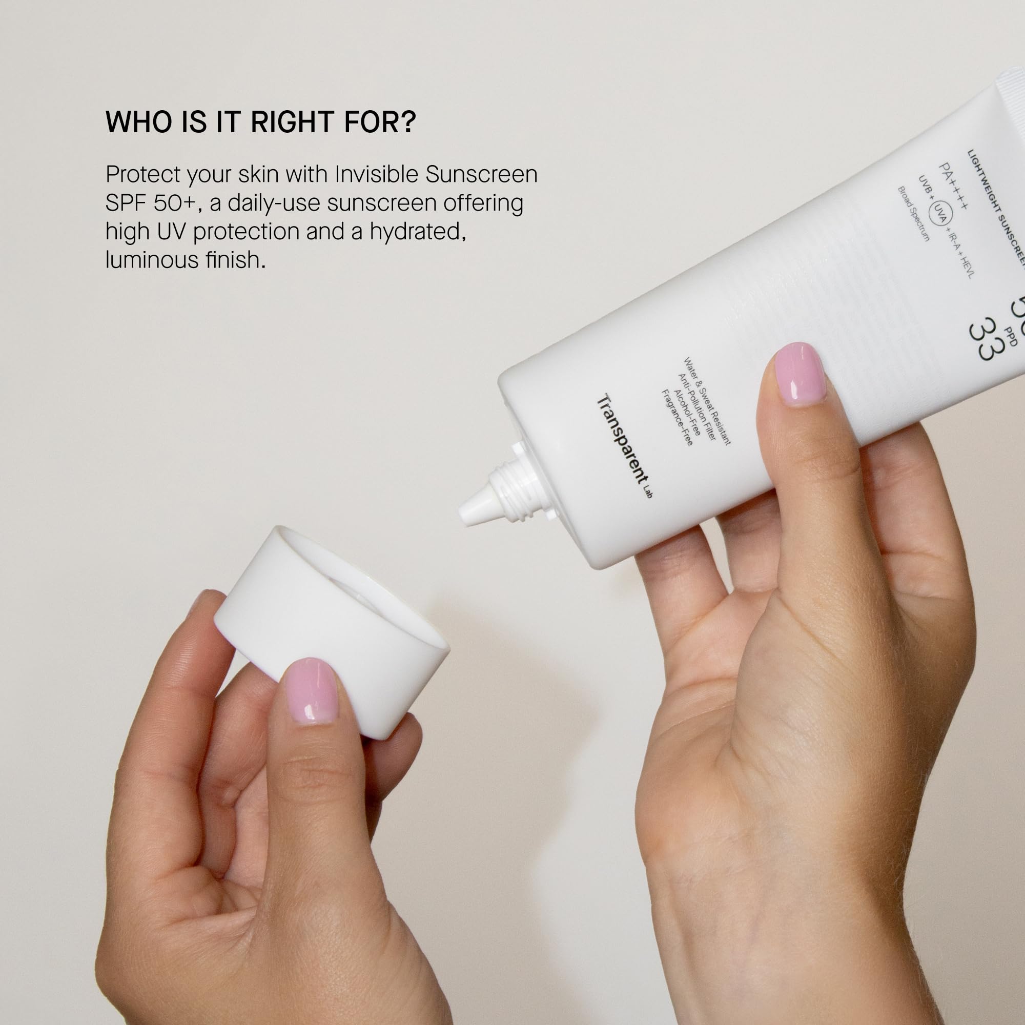 Transparent Lab Invisible Sunscreen SPF50+ 100 ml – Crème solaire visage, Vitamine C, Céramides, Vitamine E, haute protection contre les UVA/UVB et la lumière bleue, texture sèche sans traces blanches