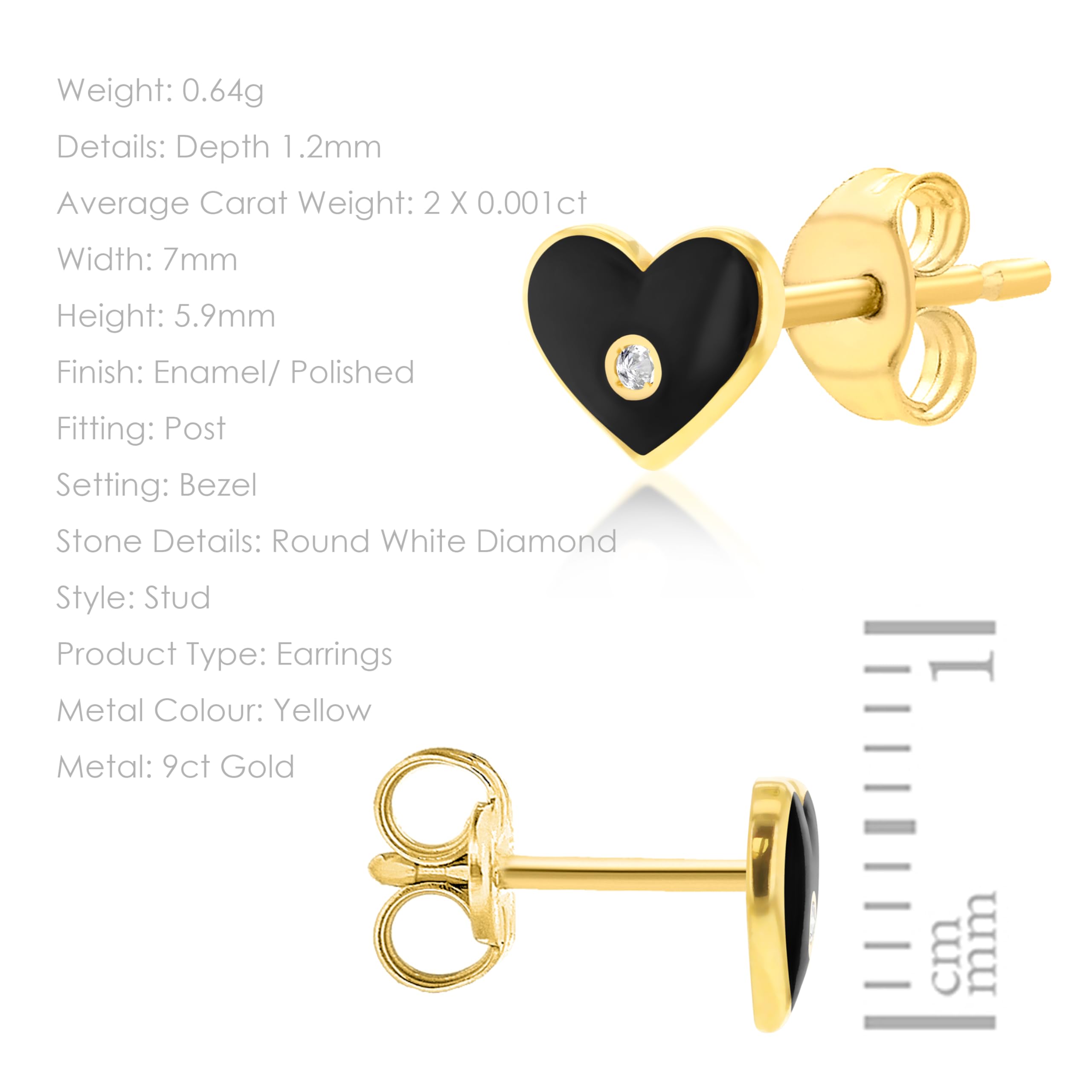 Carissima Gold - Collana da donna in oro giallo 9 kt, smaltato nero, a forma di cuore con diamanti