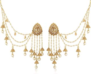 Sukkhi Traditional Brass Gold Plated Wedding Jewellery Bahubali Inspired Long Chain Jhumki Earrings for Women Price In India
