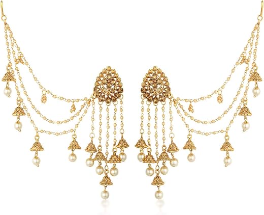Sukkhi Traditional Brass Gold Plated Wedding Jewellery Bahubali Inspired Long Chain Jhumki Earrings for Women