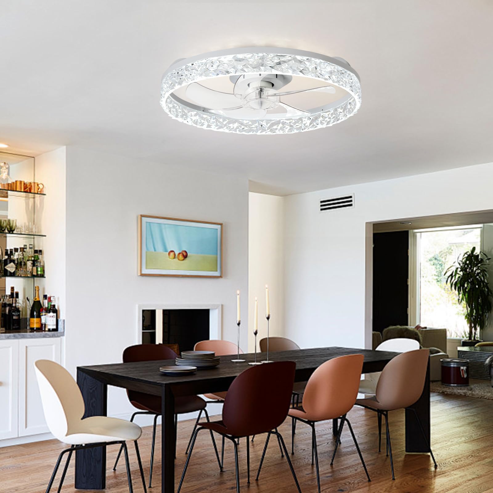 Depuley Ventiladores de techo de 20 pulgadas con luz: Ventilador de techo empotrado LED con control mediante aplicación - Luz regulable para ventilador de dormitorio - Blanco