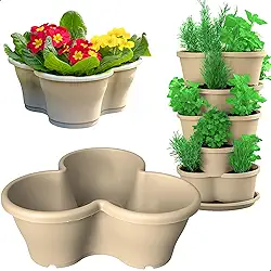 Vaso Treviso Cinza Empilhável Jardim Vertical 11L Borda Anti Formiga para Plantas Ornamentais, Hortas, Frutas, Temperos, Suculentas e Flores