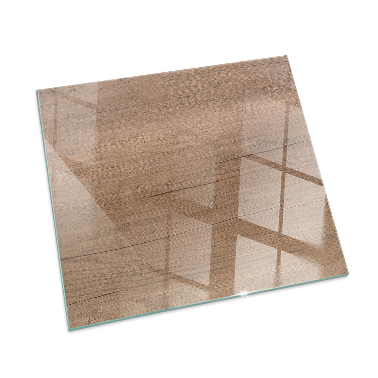 Piastra per camino e stufa 60x60 cm Design Elegante Quadrato Resistente alle Alte Temperature Protezione del Pavimento di Vetro Temperato Resistente a Scintille - Modello in legno naturale