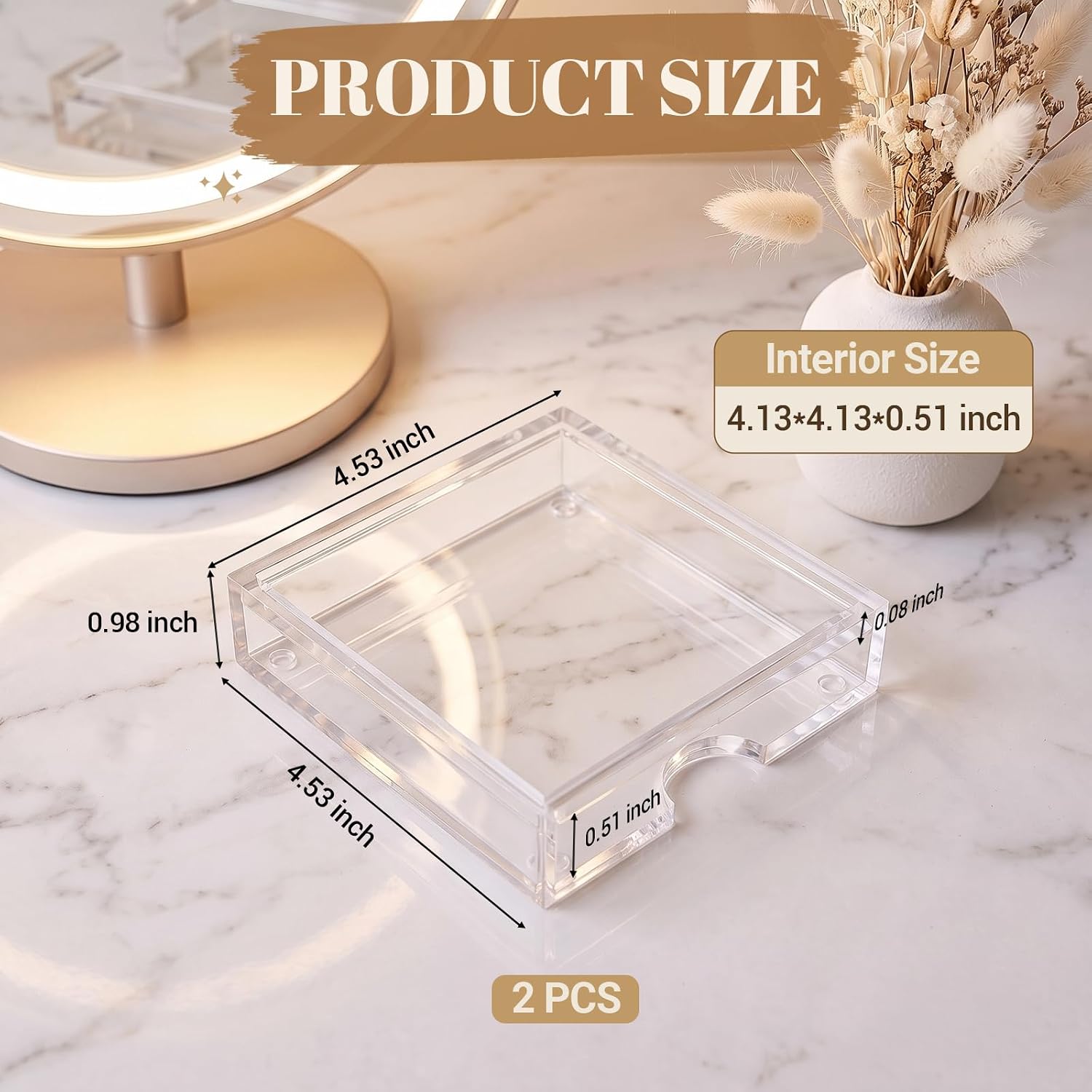 RUKANG 2PCS Clear Acrylic Trays for 4" x 4" Needlepoint Coaster