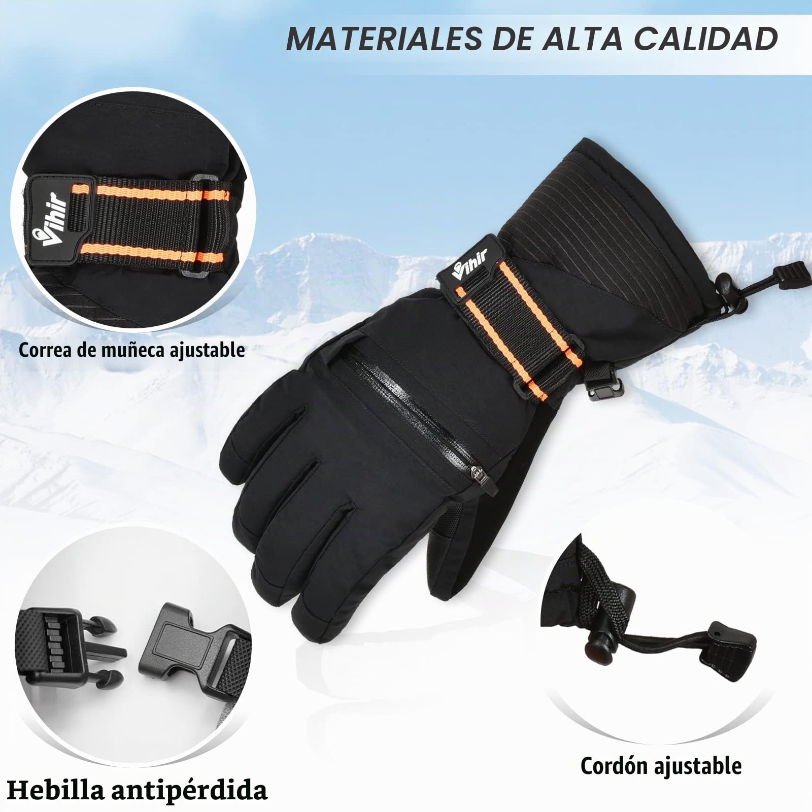 Vihir Guantes de Esquí Impermeables con Pantalla Táctil para Hombre y Mujer