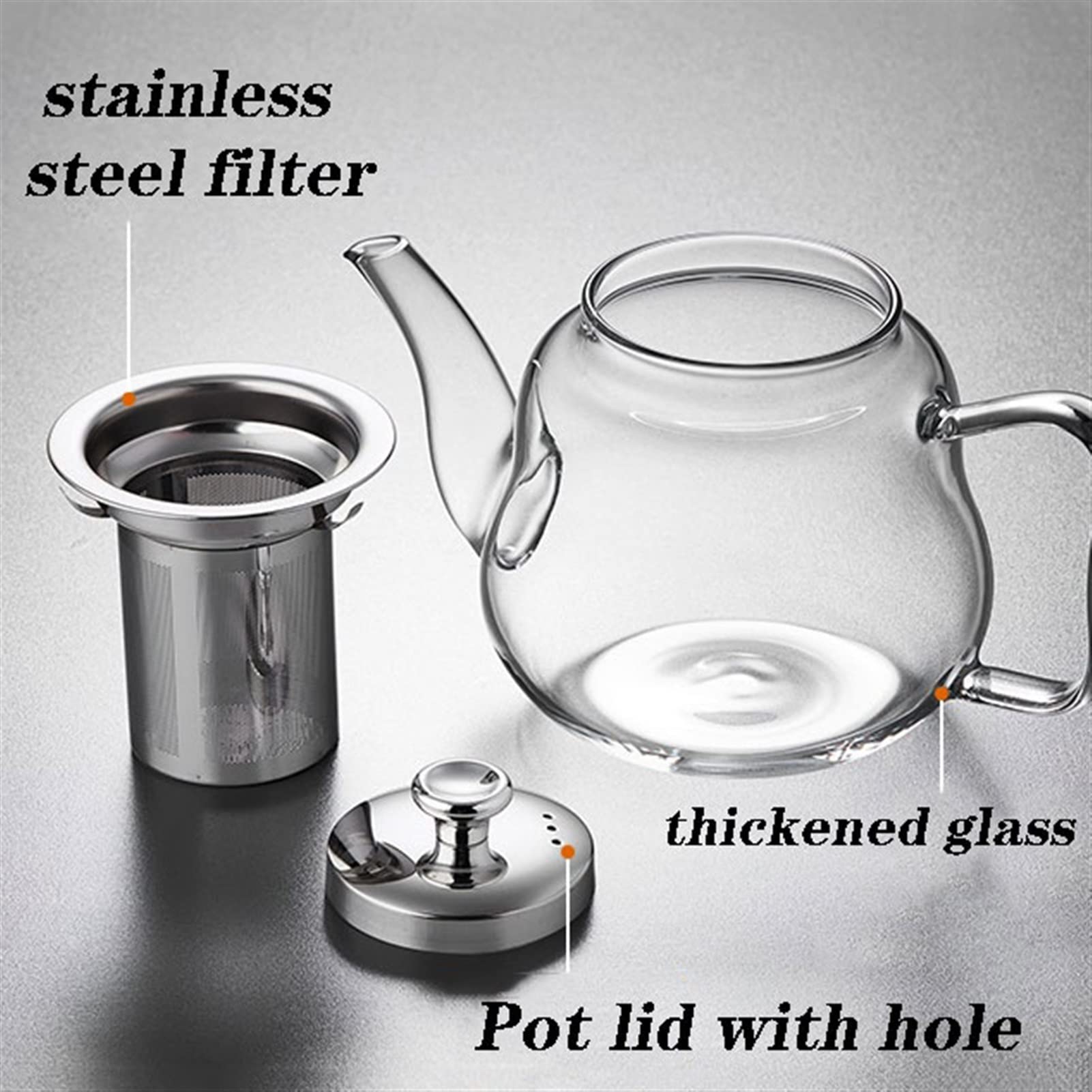 Teekannen 95 0ml Wärme-resistente Glas-Teekanne mit großer Kapazität mit Kaffee geeigneter Edelstahlfilter, schwarzer Tee geeignet, schwarzer Tee Kaffeekanne