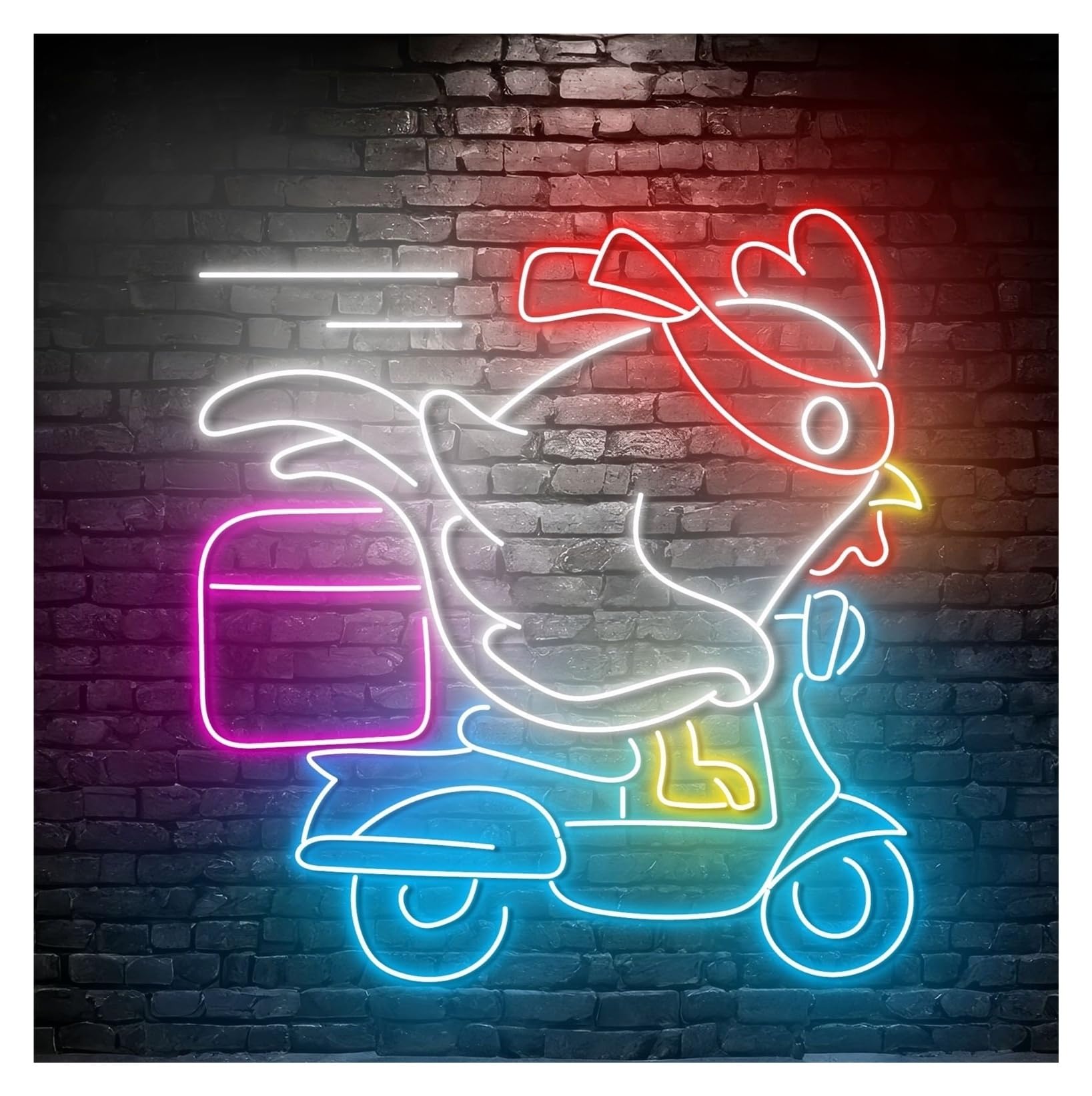Rongch One Color Hanging Art Signs Chicken Express Neon Sign Rooster Chick Hen Led Light Restaurant Decor Store Shop Storefront Window Display Business Entrance 63Cm