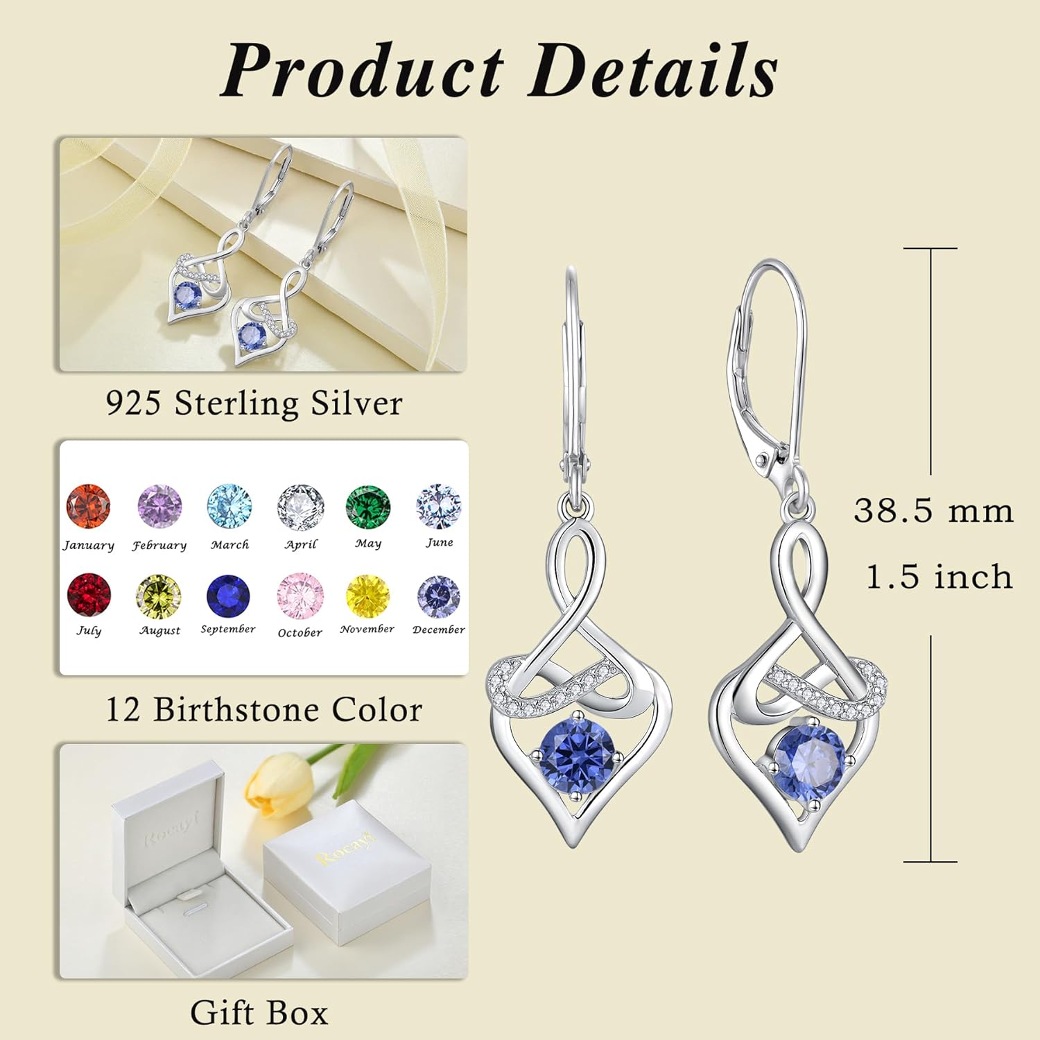 Dangle Drop Heart Earrings for Women 925 Sterling Silver Infinity Leverback Earrings Birthstone Jewelry Gifts for Women Wife Girlfriend Mother Daughter Her - Image 6