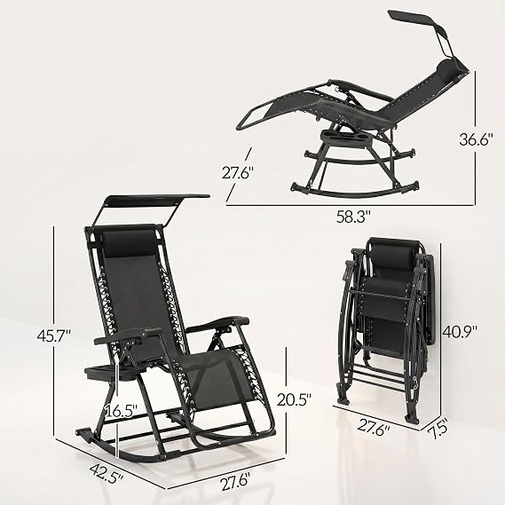 Outsunny Outdoor Rocking Chairs Zero Gravity Lounge Rocker Black