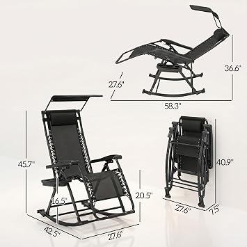 Outsunny Outdoor Rocking Chairs Zero Gravity Lounge Rocker Black