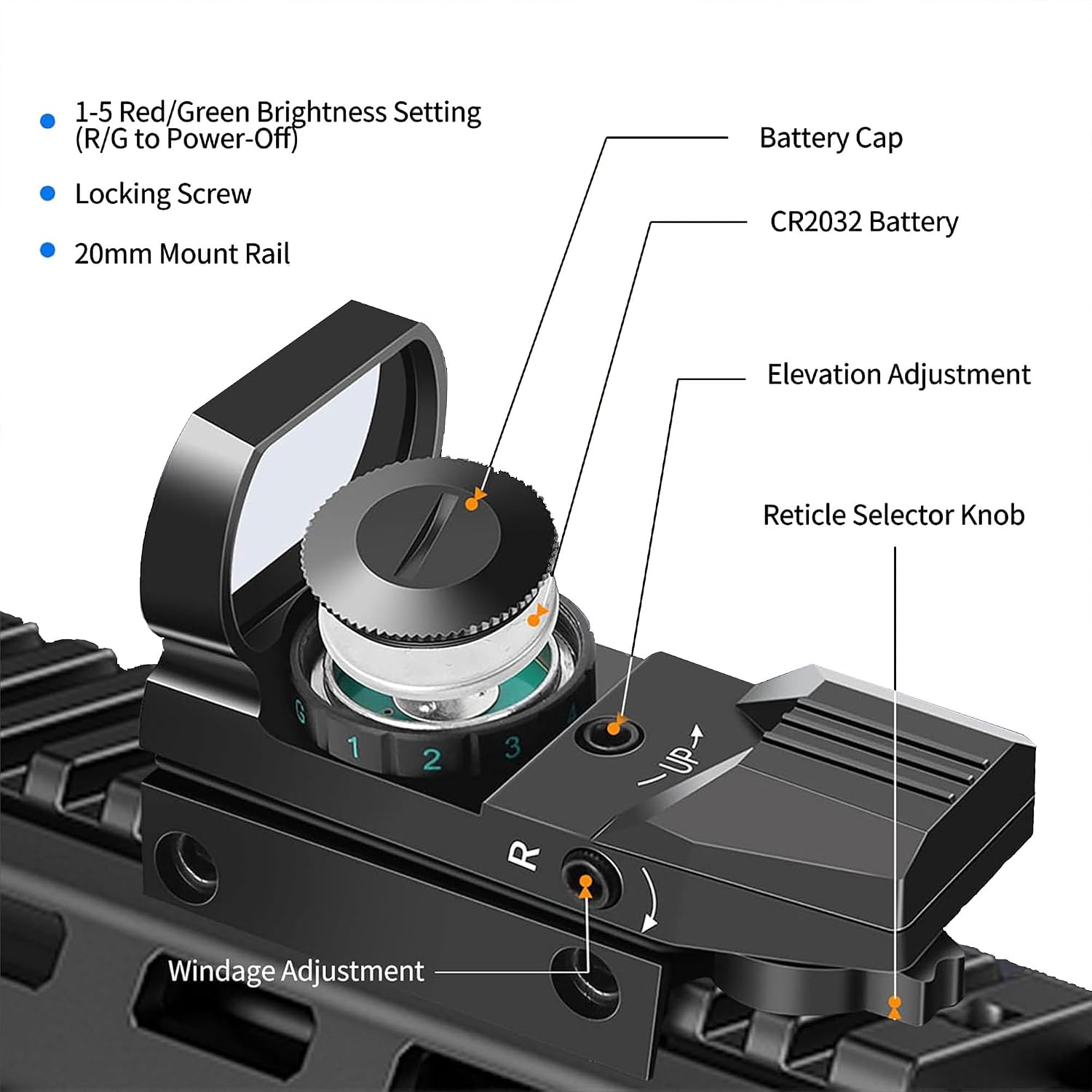 KASENTE Red Green Dot Gun Sight Tactical Reflex Sight with 4 Adjustable Reticles for 20mm Rail Mount