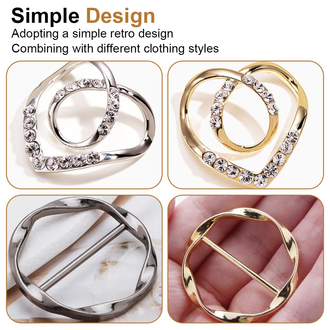 Clip de Anillo Estacionario para Camisetas Clip de Anillo de Mujer Clip de Círculo de Metal Hebilla de Moda Clip de Cintura para Corbata Clip para Bufanda Hebillas de Camiseta Juego de 6 Clips